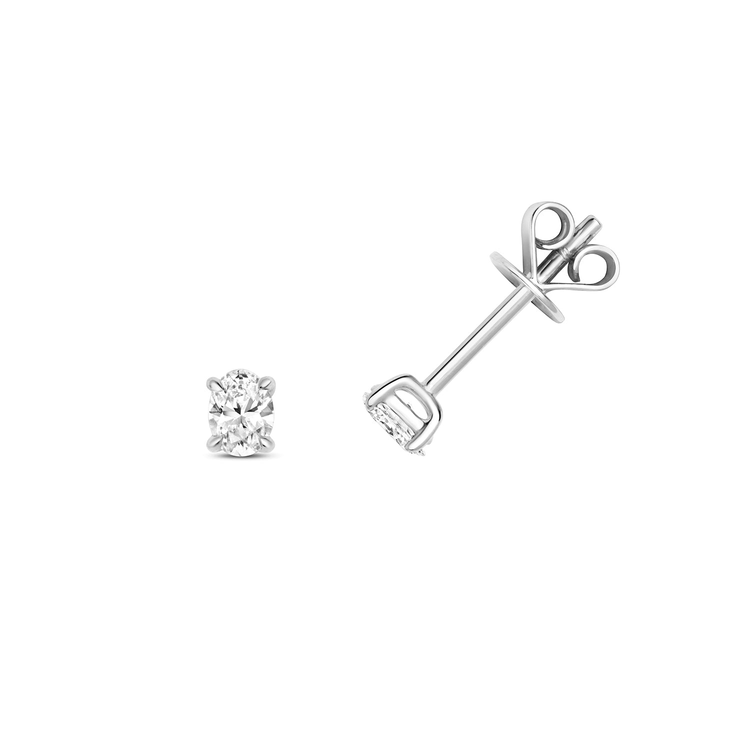 18K Gold and Diamond Oval Solitaire Stud Earring