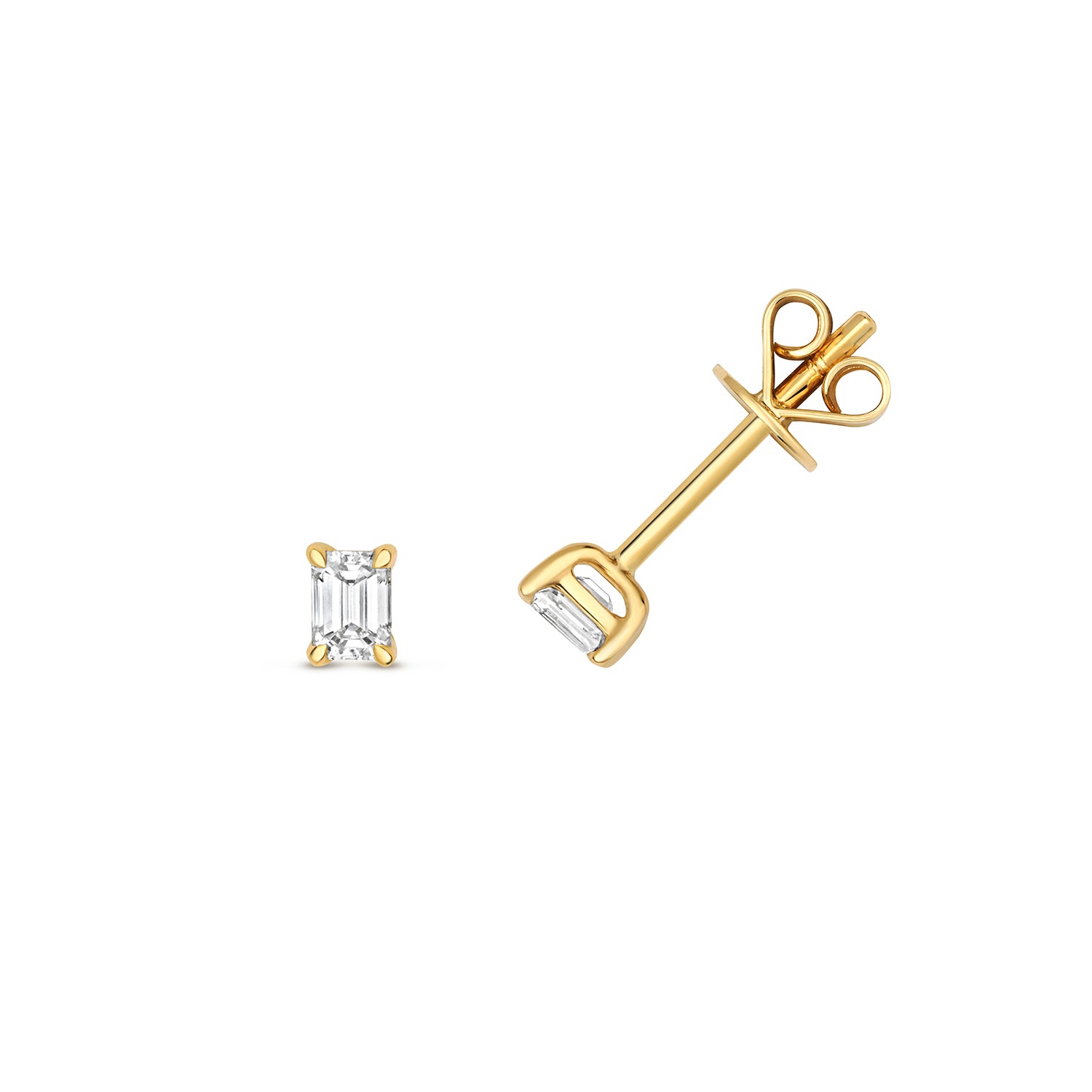 18K Gold and Diamond Emerald Solitaire Stud Earring