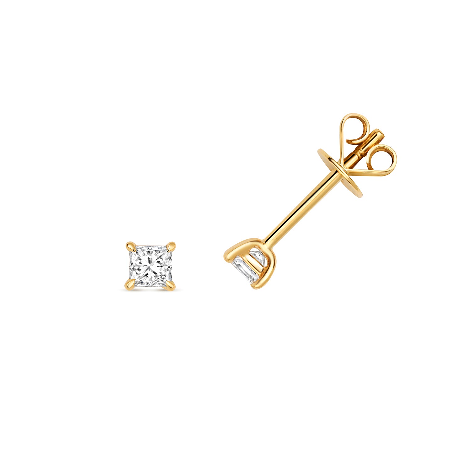 18K Gold and Diamond Princess Solitaire Stud Earring