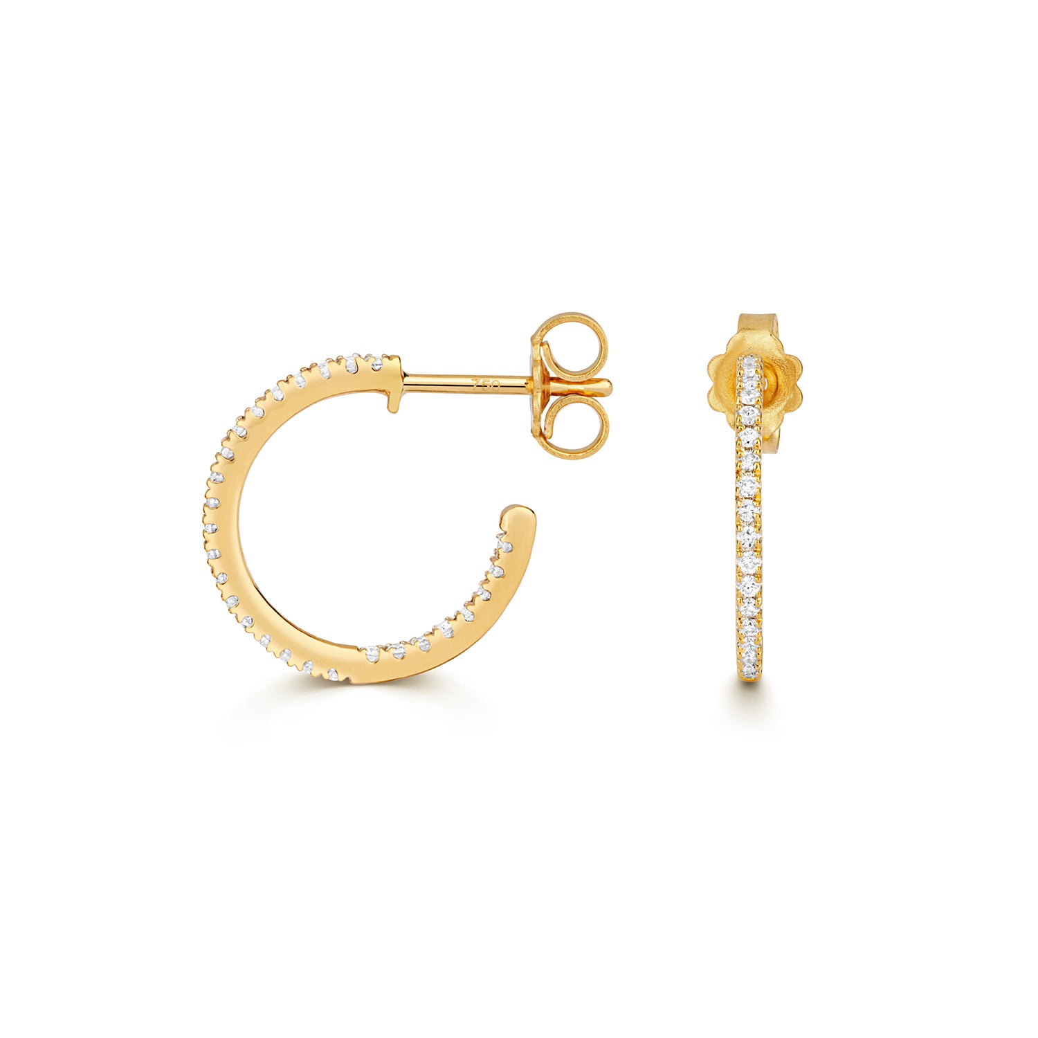 18K Gold and Diamond 3/4 Hoop Earring