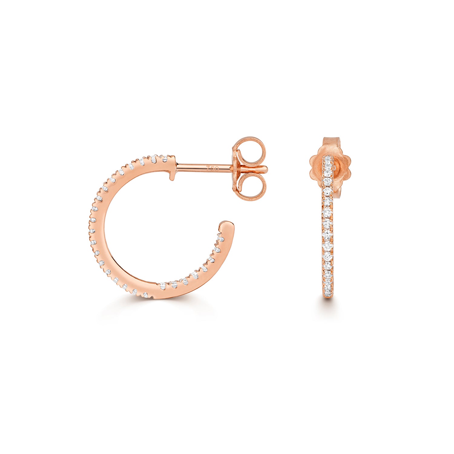 18K Gold and Diamond 3/4 Hoop Earring