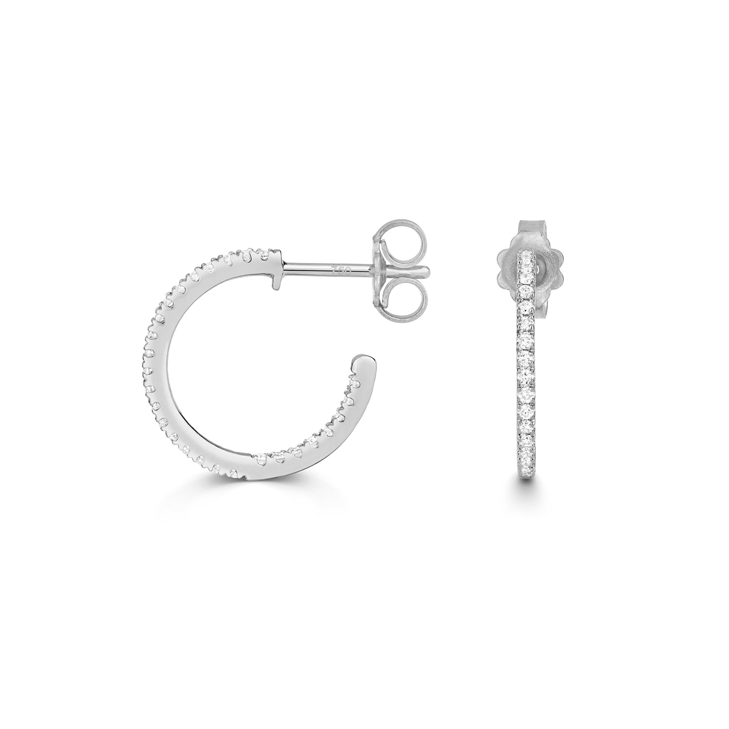 18K Gold and Diamond 3/4 Hoop Earring