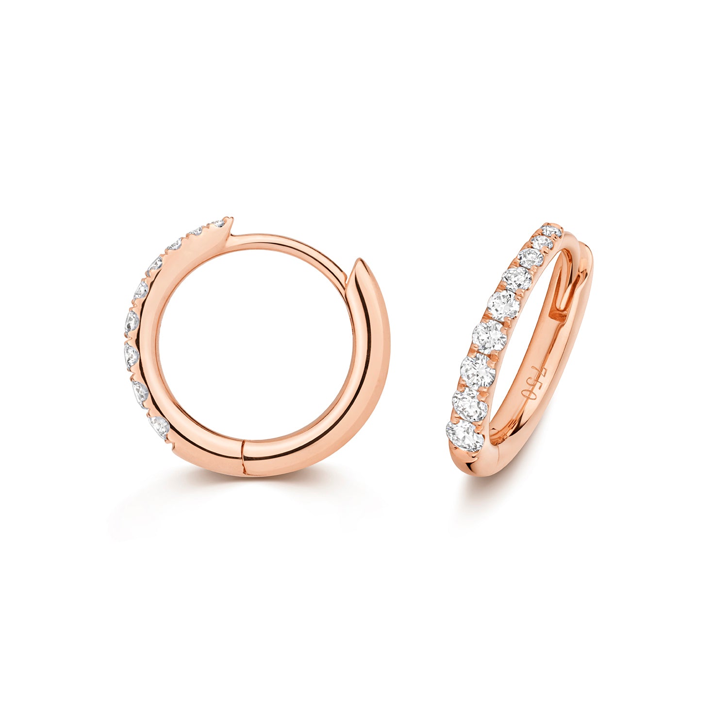 18K Gold and Diamond Tapered Huggie Earring