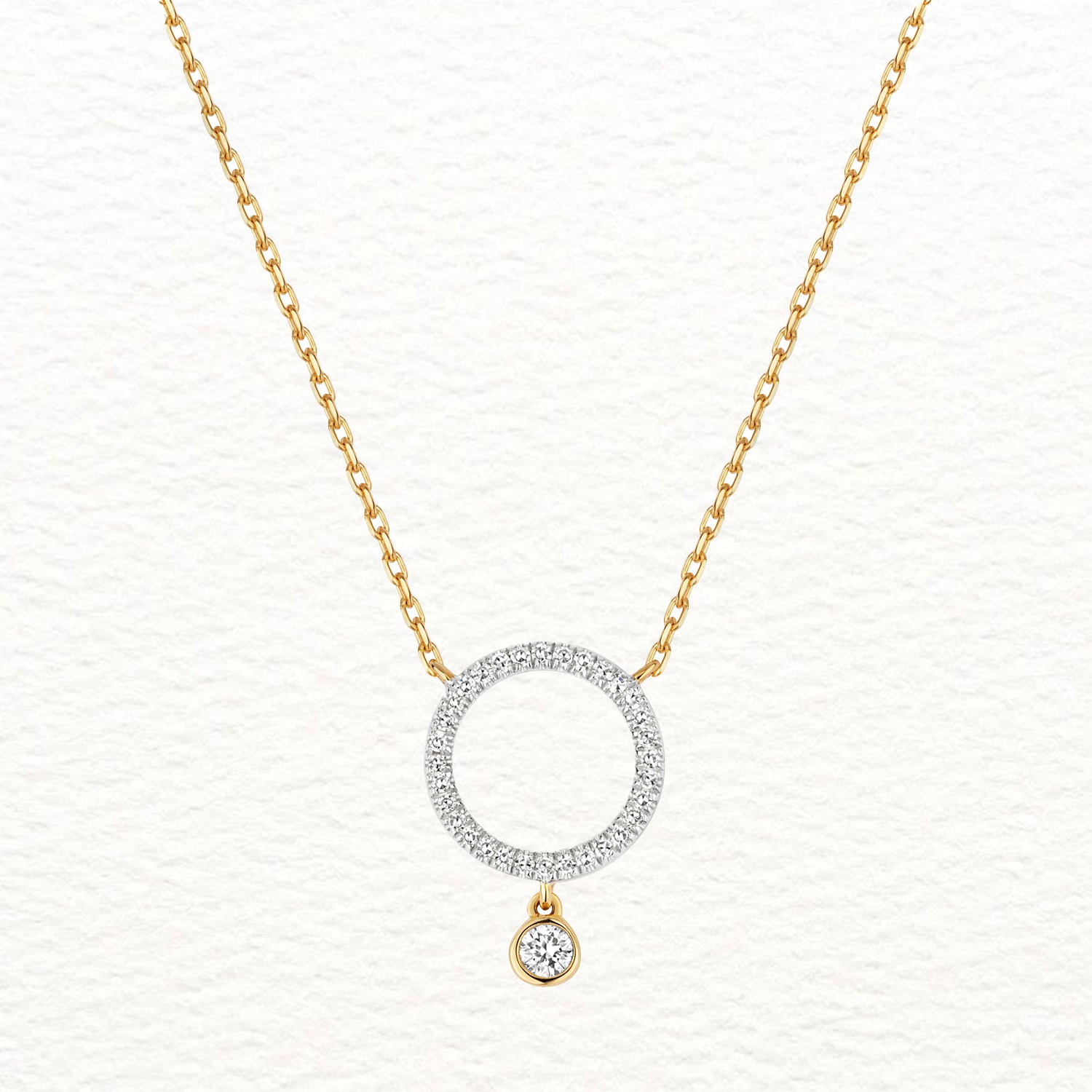 18K Gold Diamond Circle and Drop Necklace