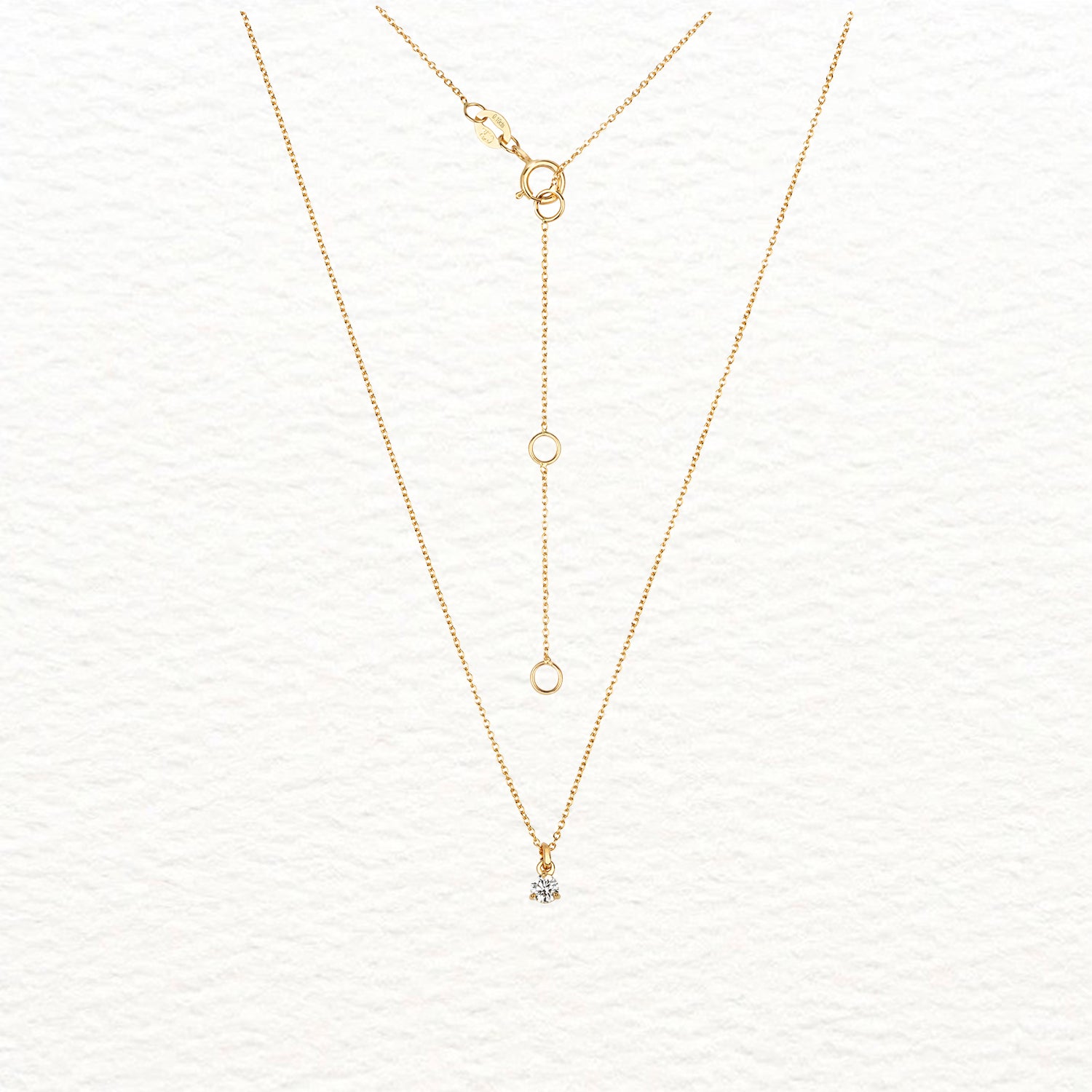 18K Gold and Solitaire 3-Claw Diamond Necklace