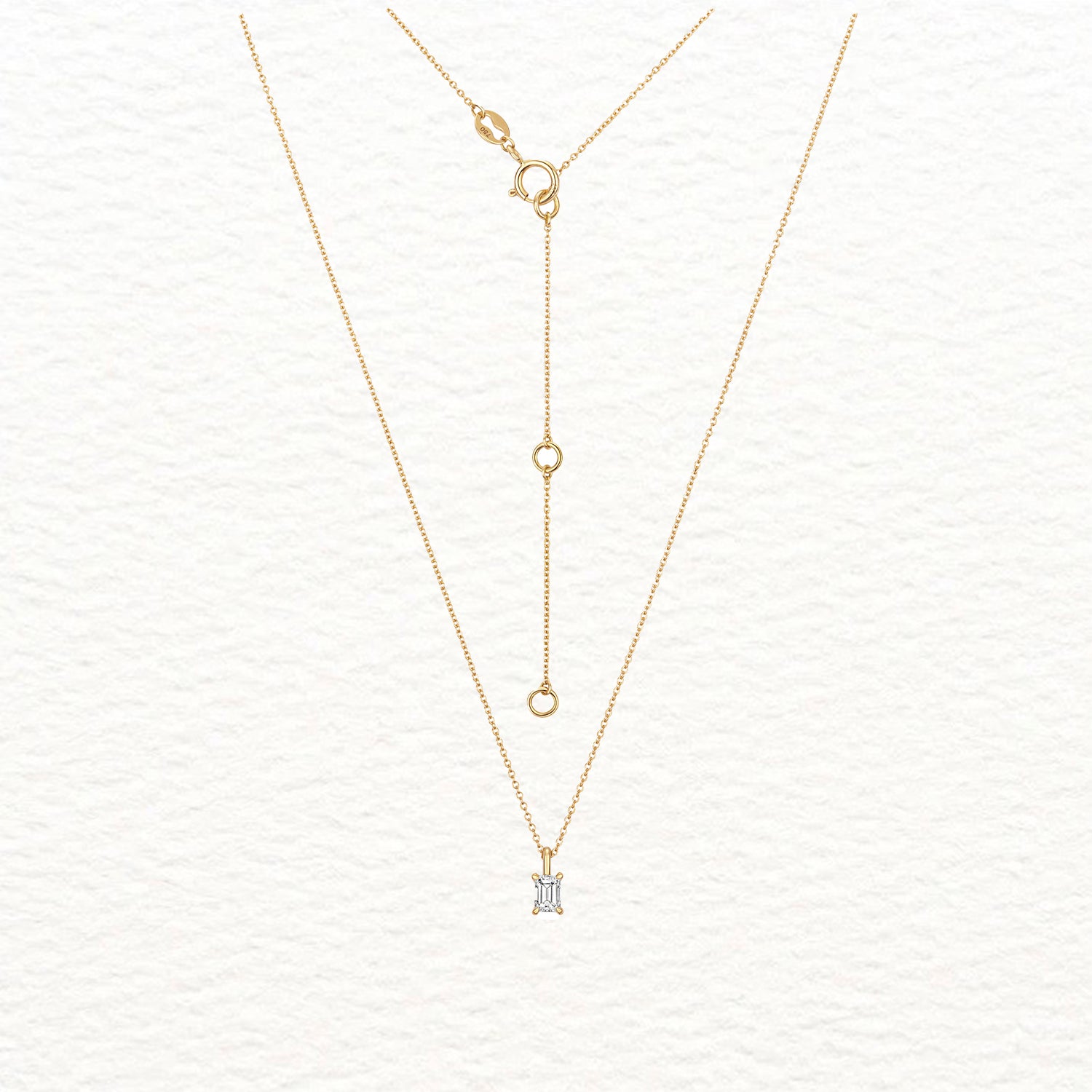 18K Gold and Diamond Emerald Solitaire Necklace