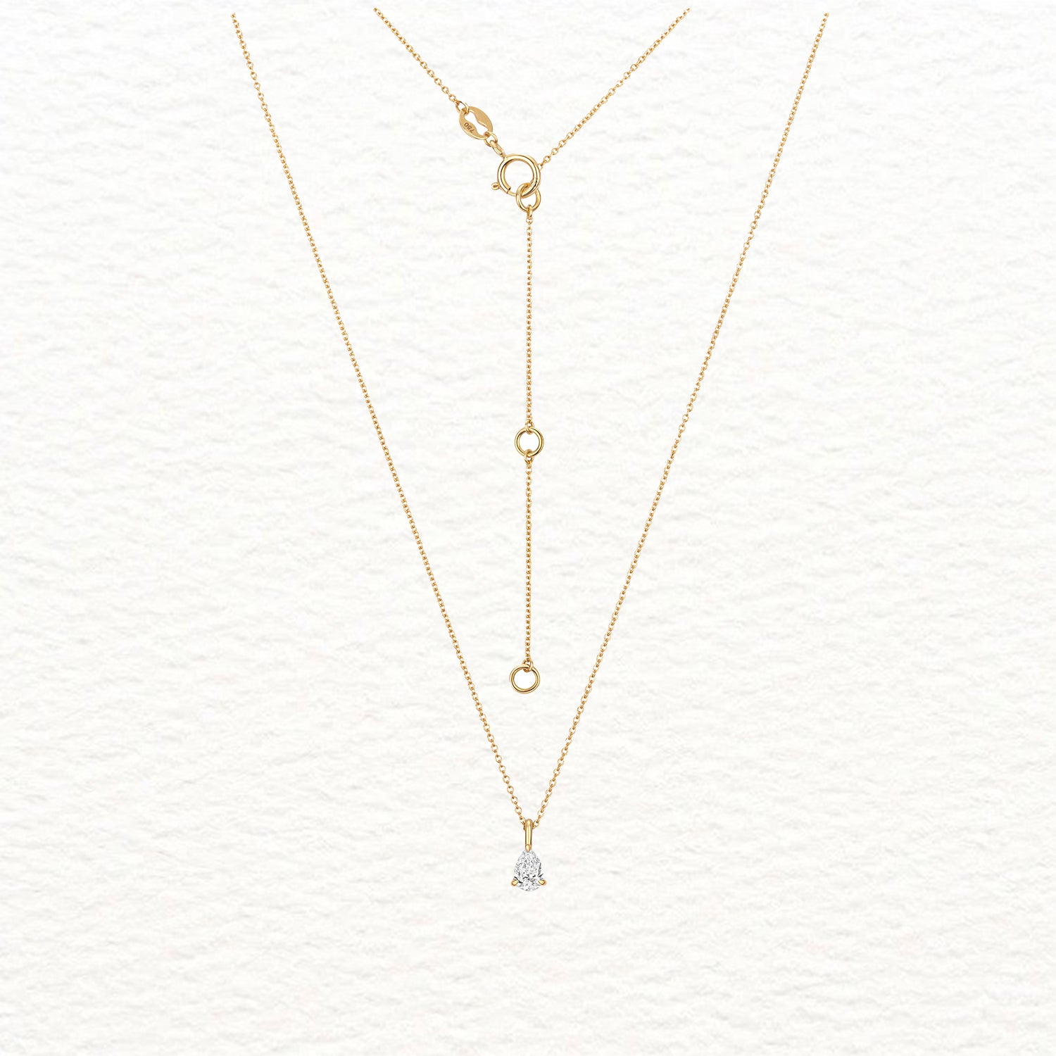 18K Gold and Diamond Pear Solitaire Necklace