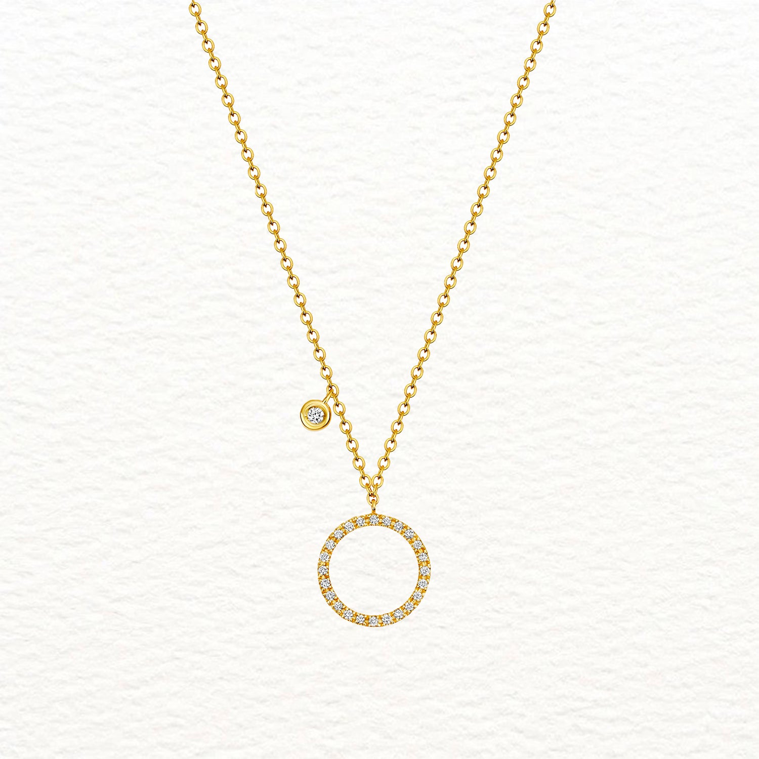 18K Gold and Diamond Halo and Station Necklace