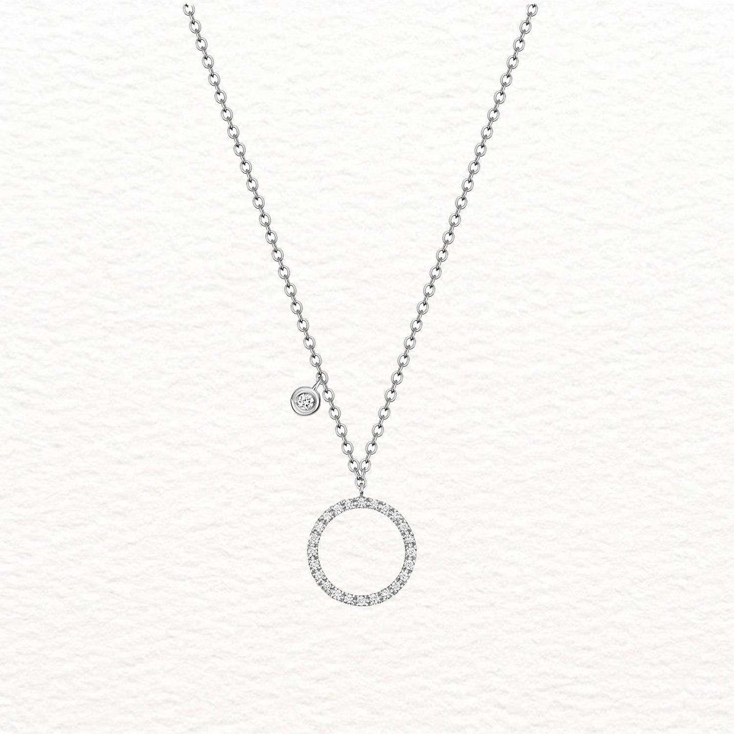 18K Gold and Diamond Halo and Station Necklace