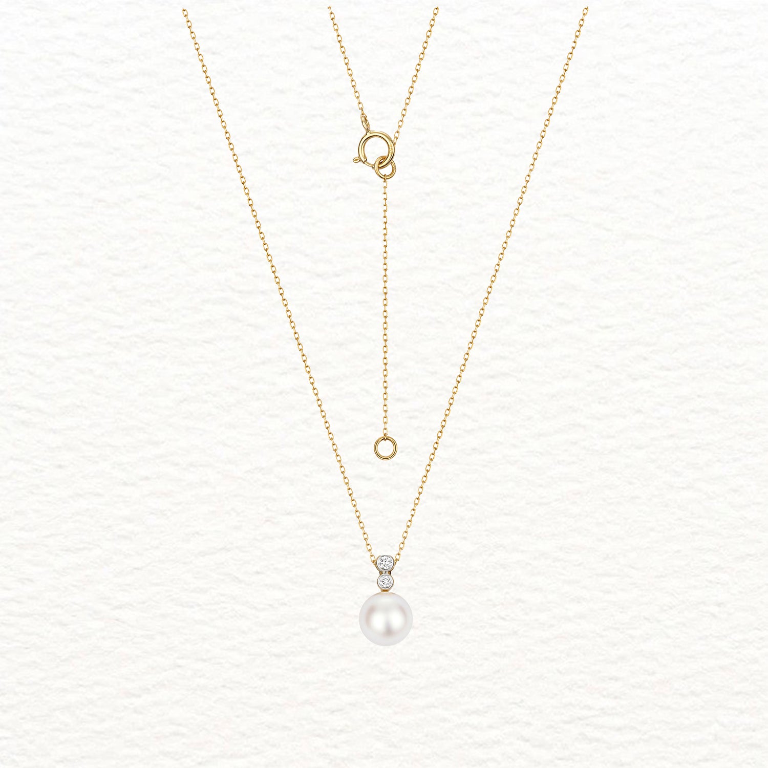 18K Gold, Akoya Pearl, and Double Diamond Necklace