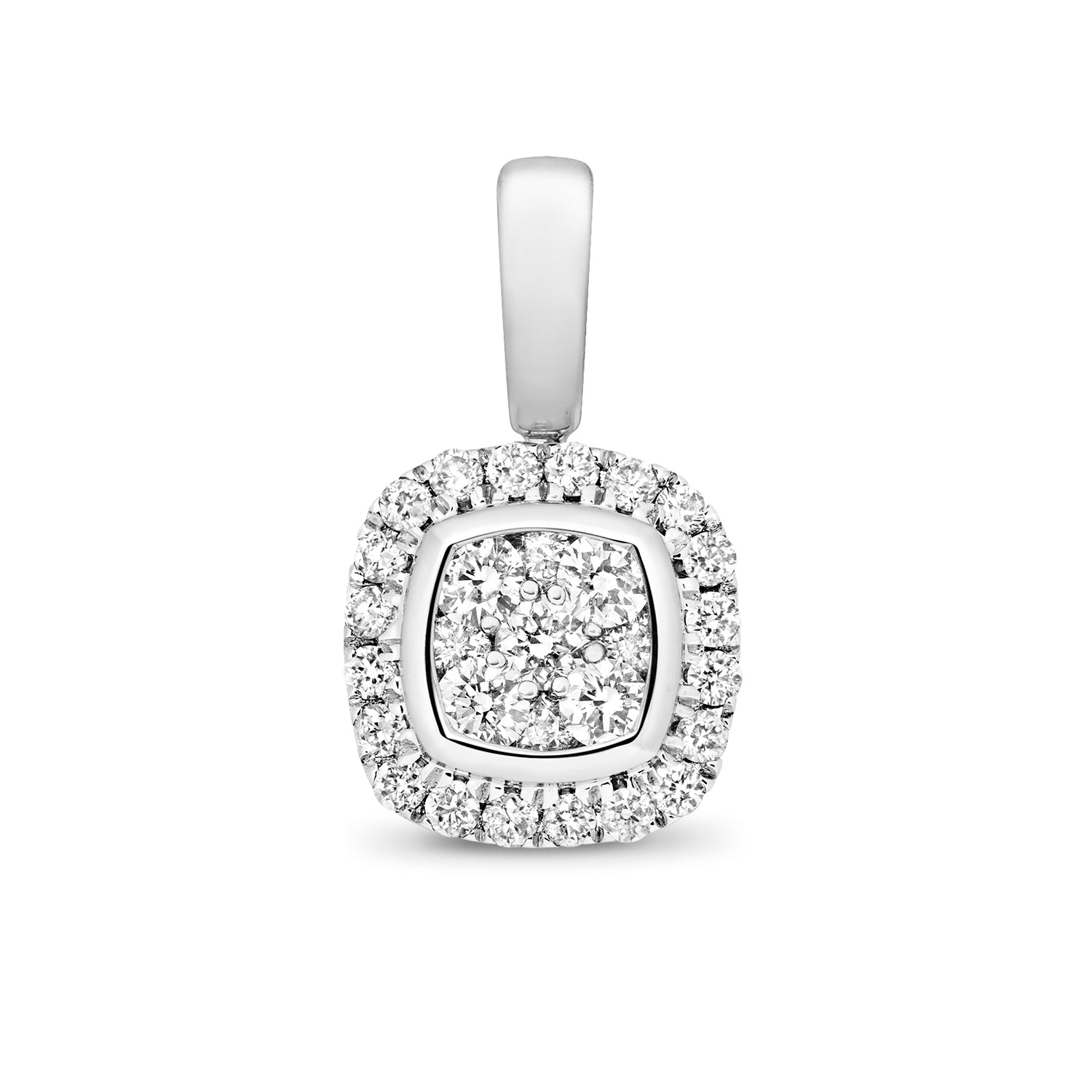 18K Gold and Diamond Cluster Cushion Pendant