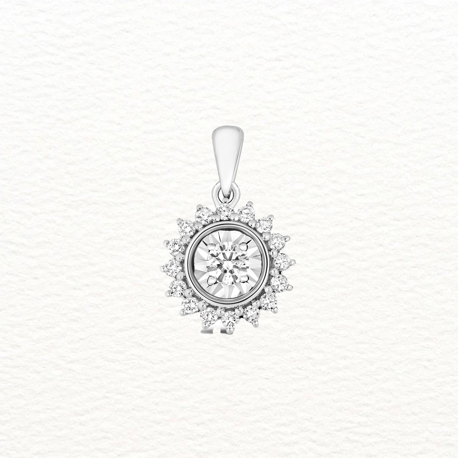 18K Gold and Diamond Illusion Flower Round Pendant