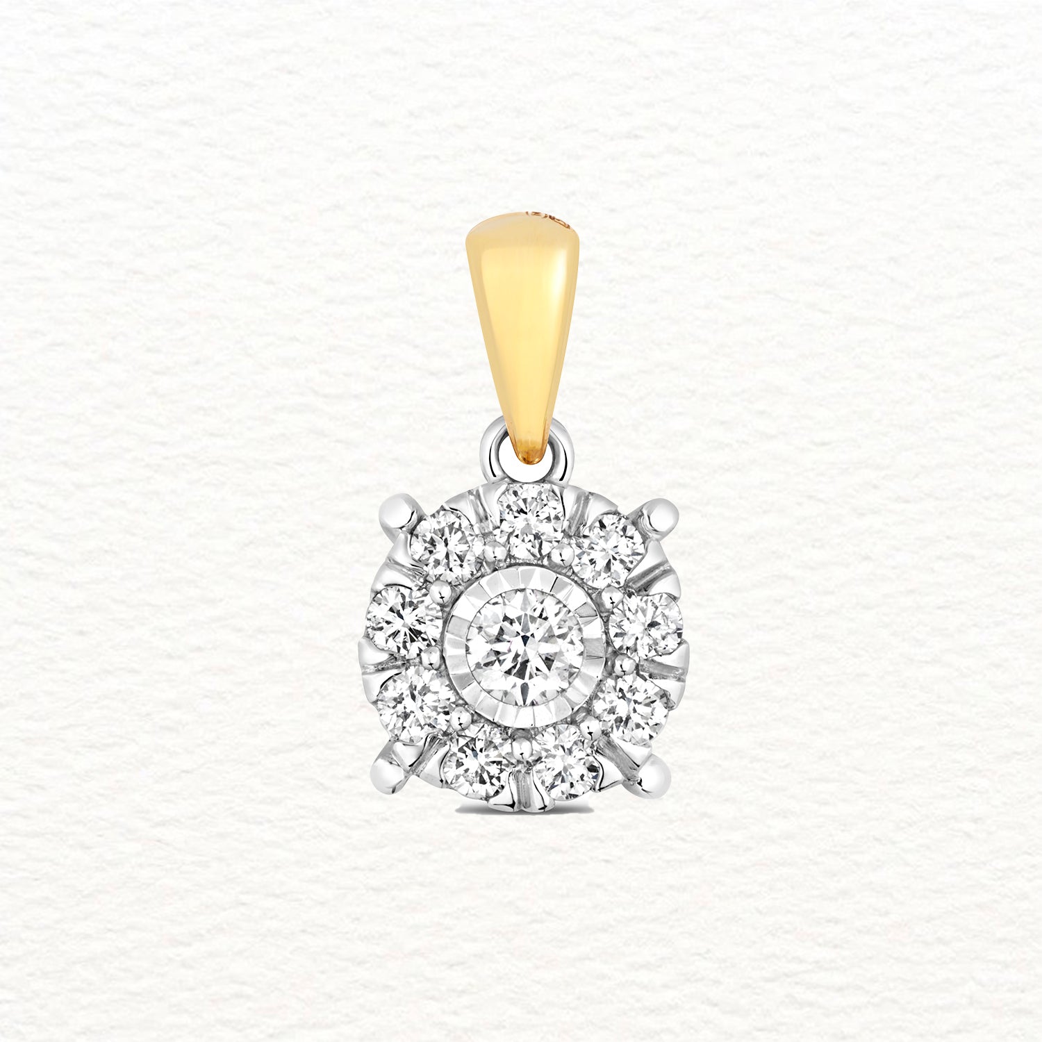 18K Gold and Diamond Illusion Round Cluster Pendant