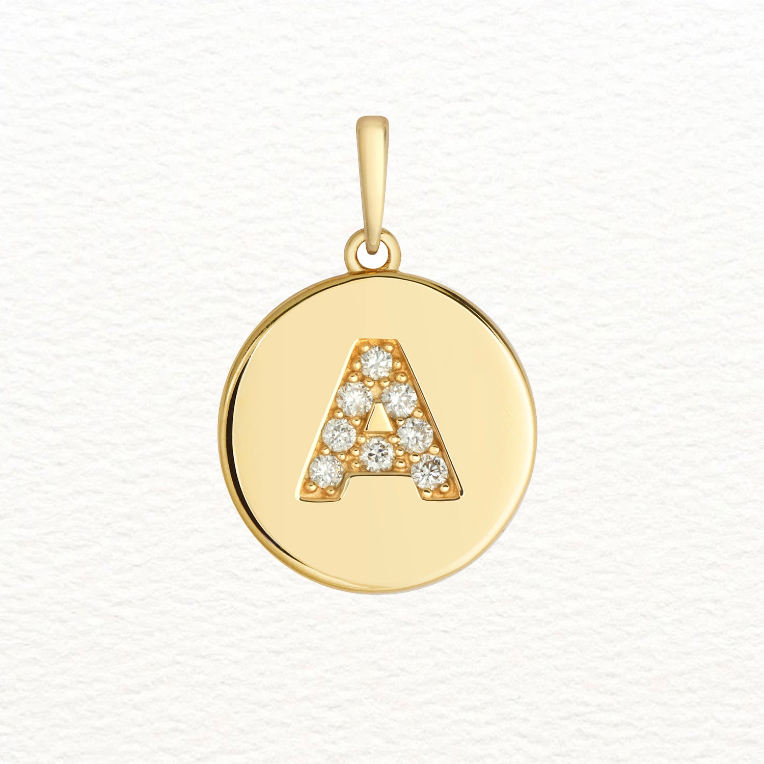 18K Gold and Diamond Round Initial Pendant