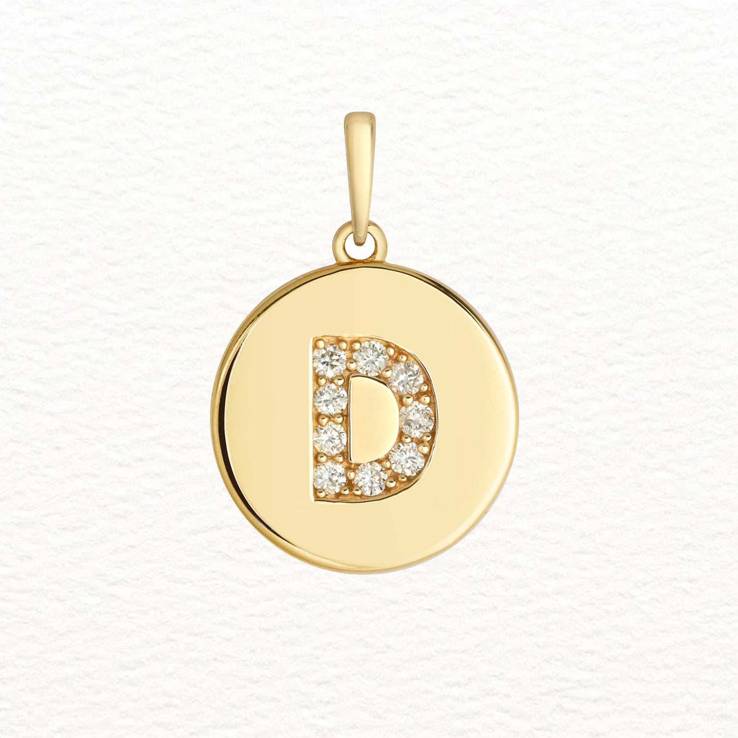 18K Gold and Diamond Round Initial Pendant