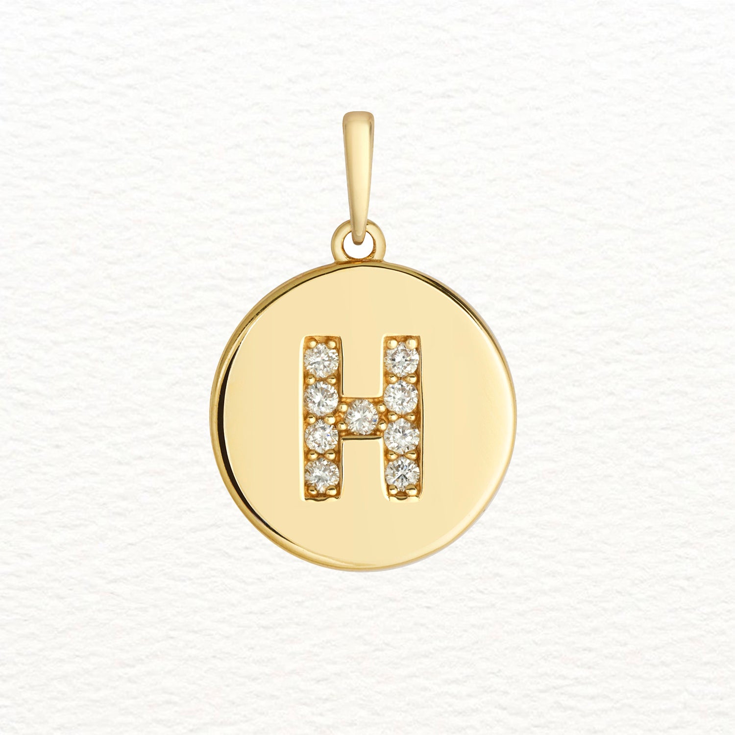 18K Gold and Diamond Round Initial Pendant