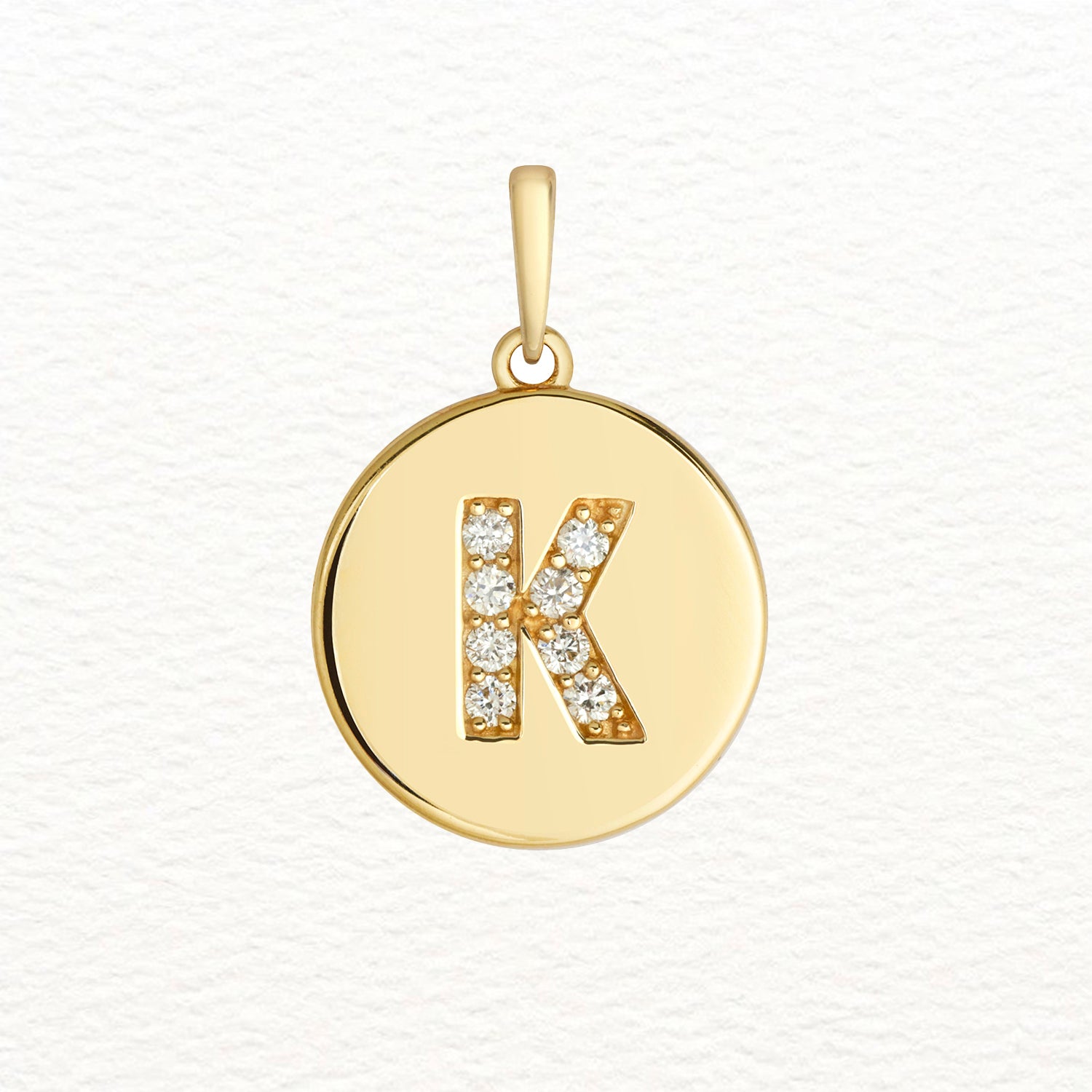 18K Gold and Diamond Round Initial Pendant