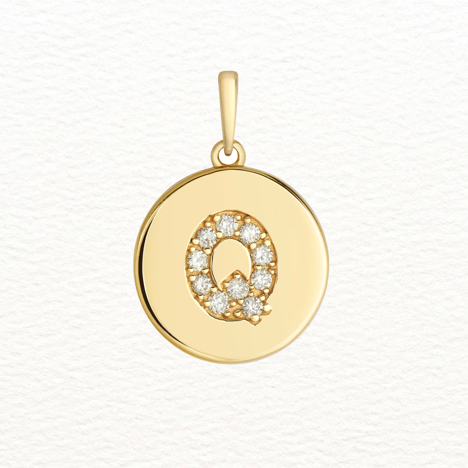 18K Gold and Diamond Round Initial Pendant