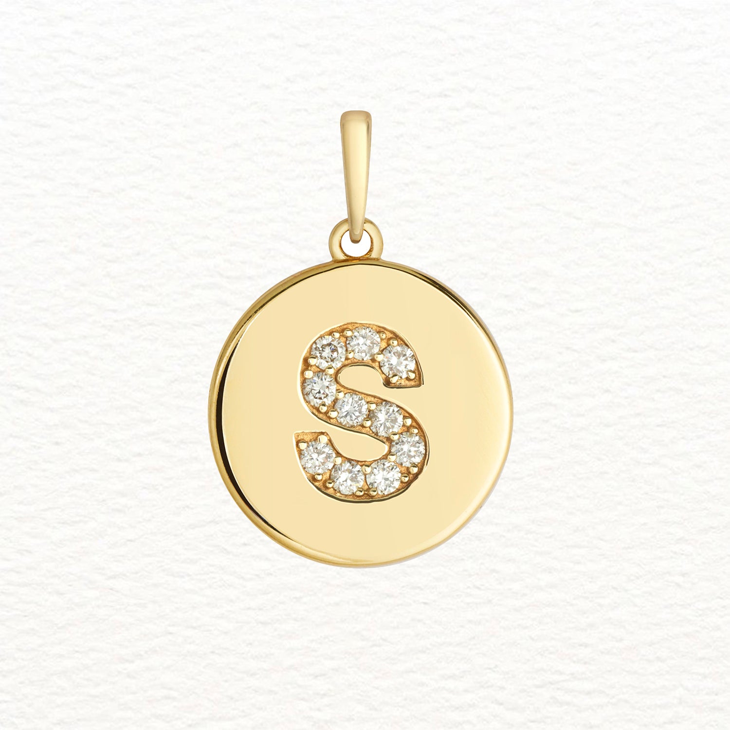 18K Gold and Diamond Round Initial Pendant