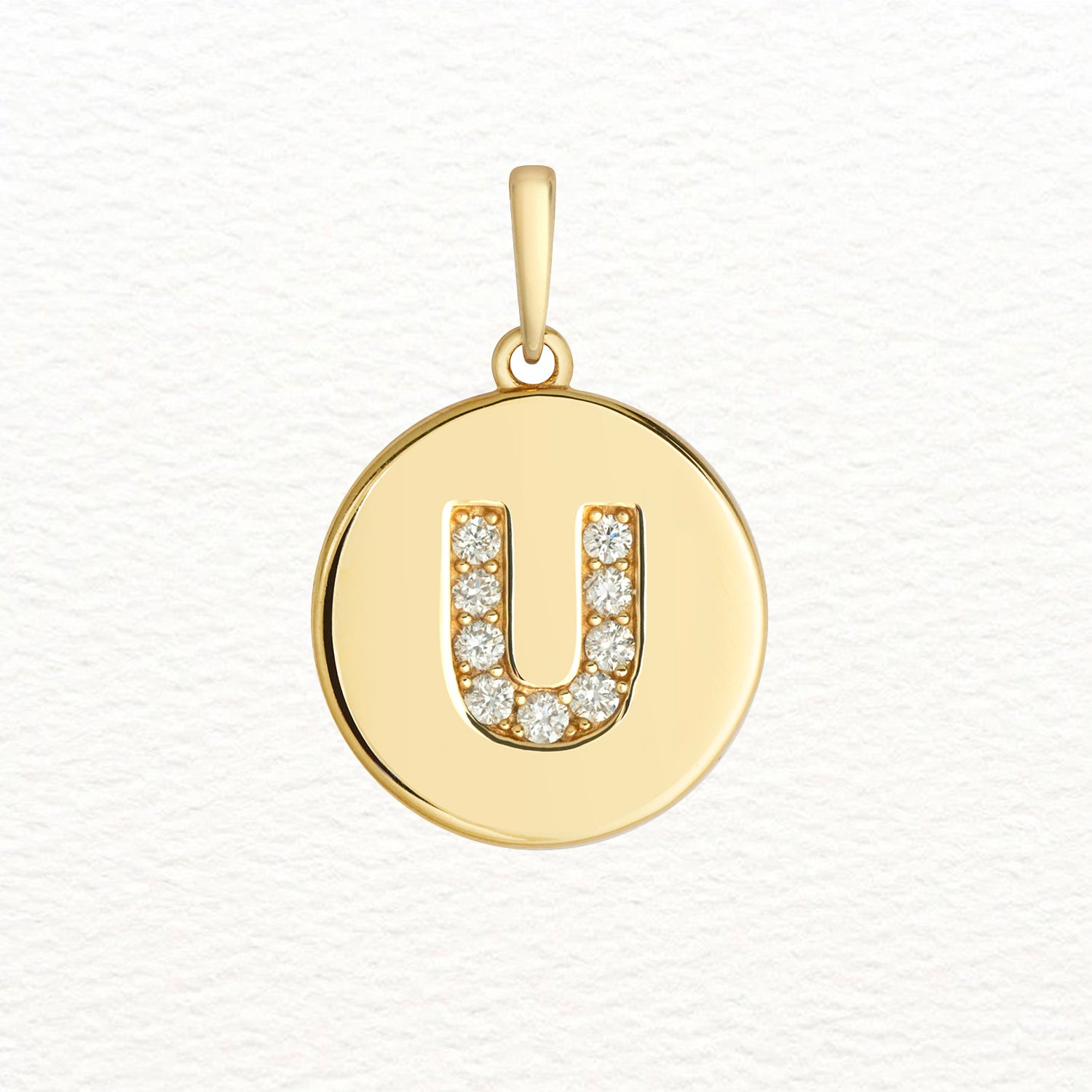 18K Gold and Diamond Round Initial Pendant