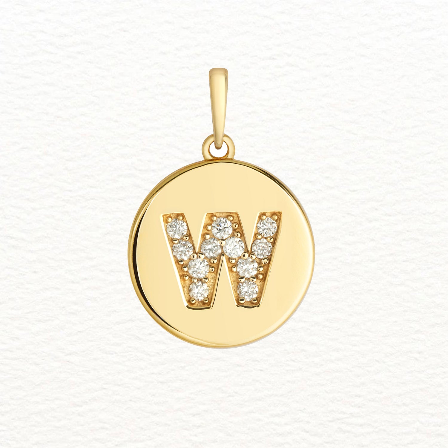 18K Gold and Diamond Round Initial Pendant