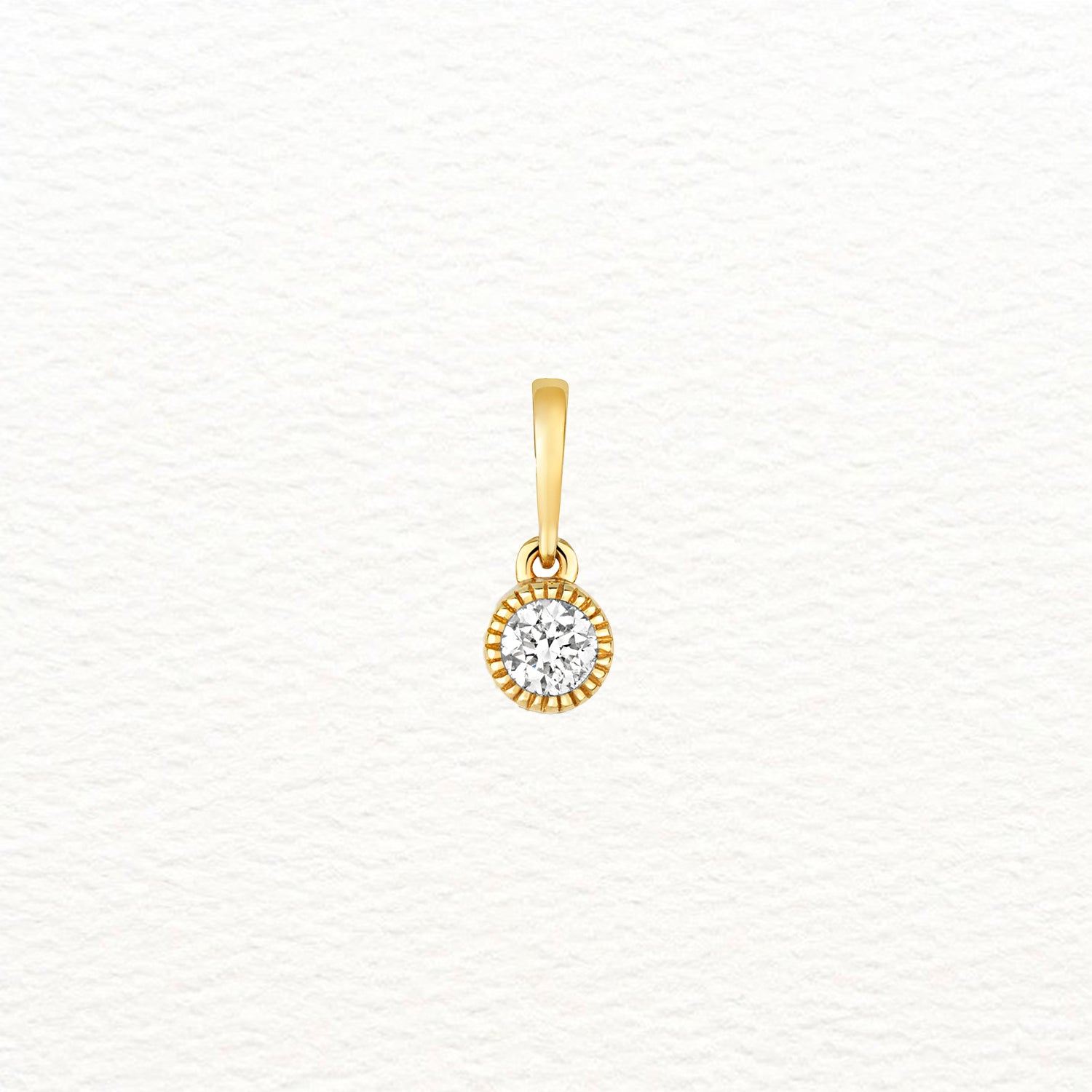 18K Gold and Diamond Solitaire Millgrain Pendant