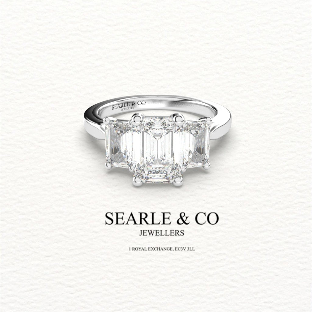 Emerald-Cut Diamond Trilogy Engagement Ring