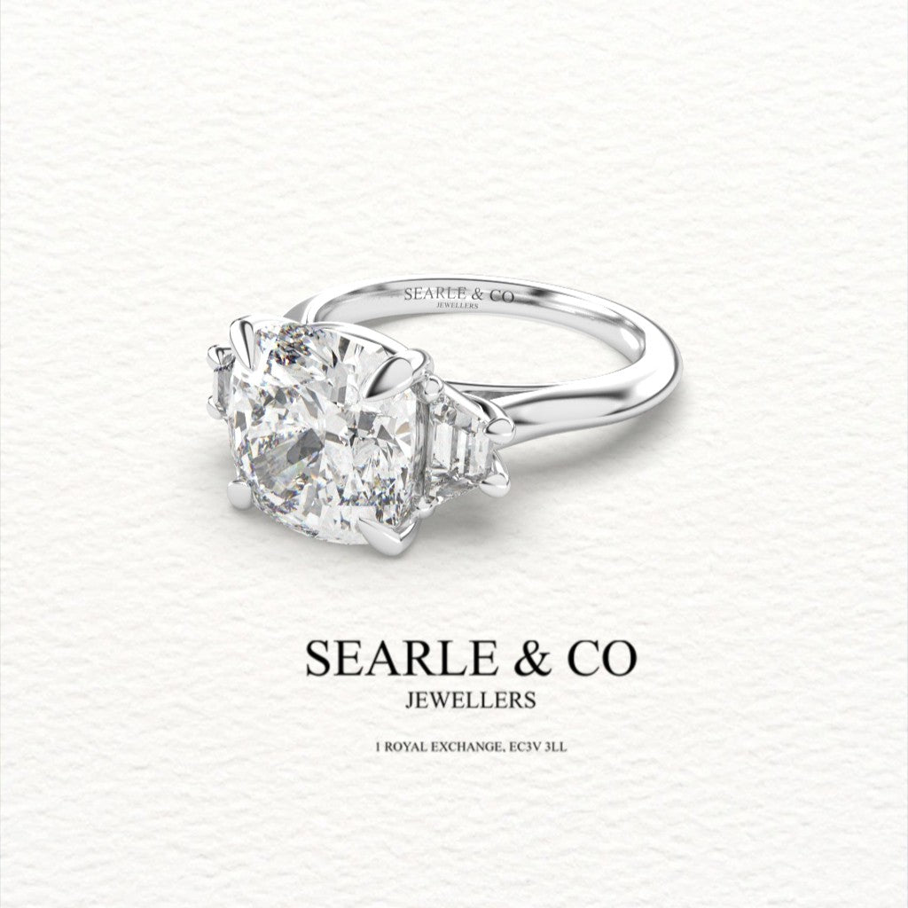 Cushion-Cut Diamond Trilogy Engagement Ring