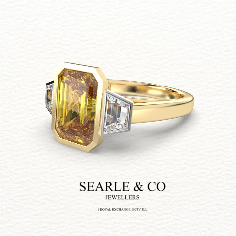 Yellow Emerald-Cut Trilogy Diamond Engagement Ring