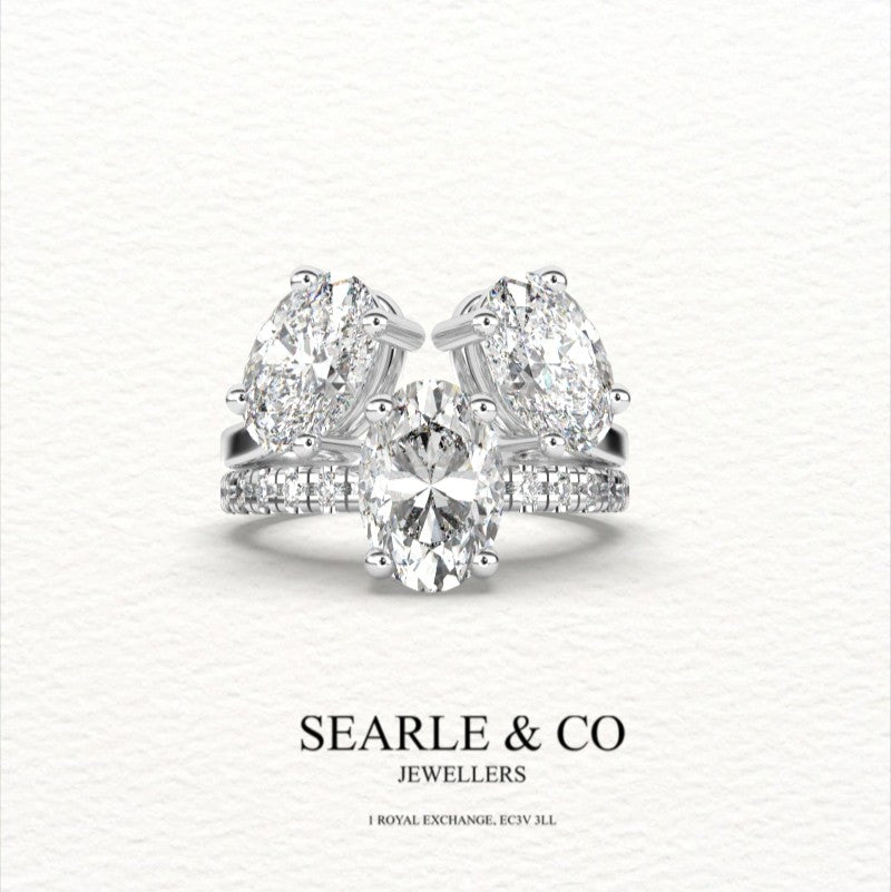 Stacked Oval Diamond Trilogy Engagement Ring
