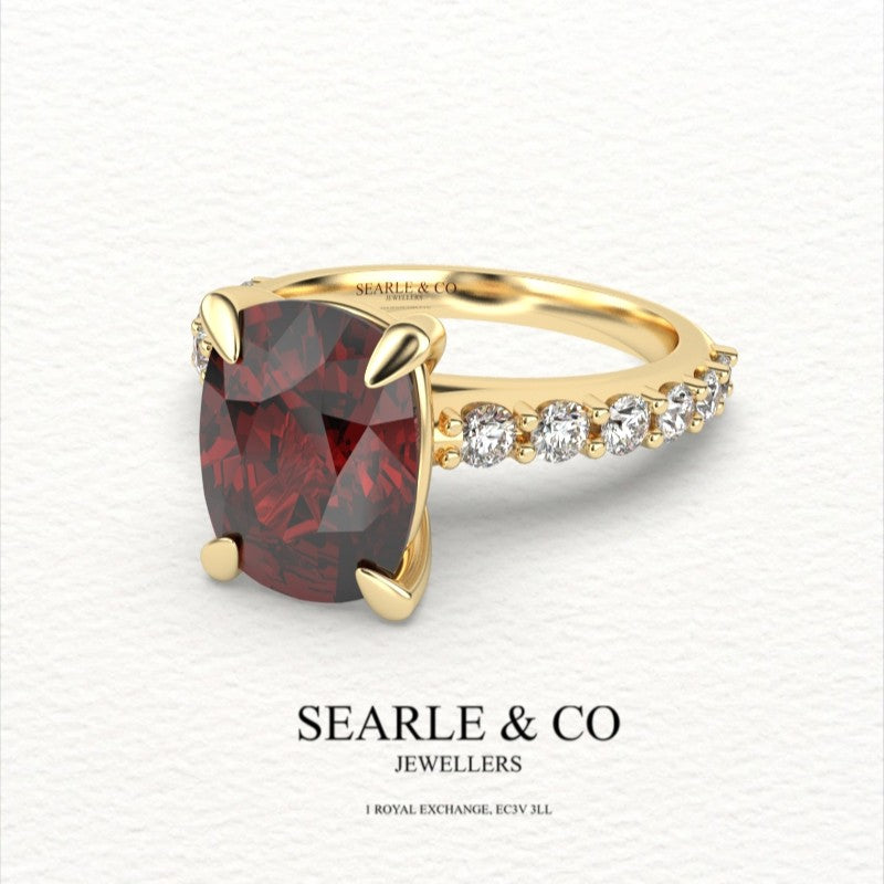 Cushion-Cut Ruby with Diamond Engagement Ring