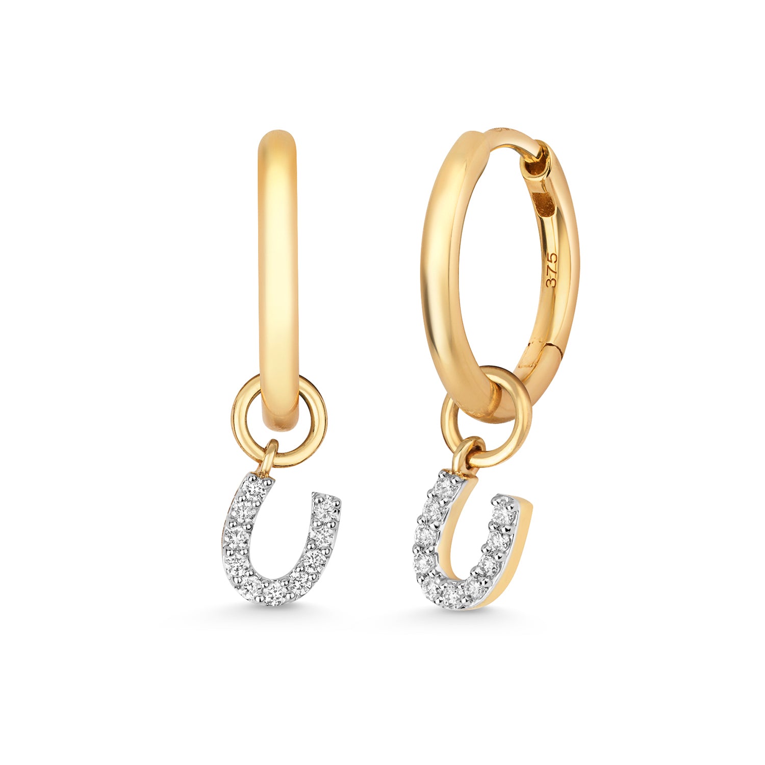 18K Gold and Diamond Horseshoe Huggie Charm