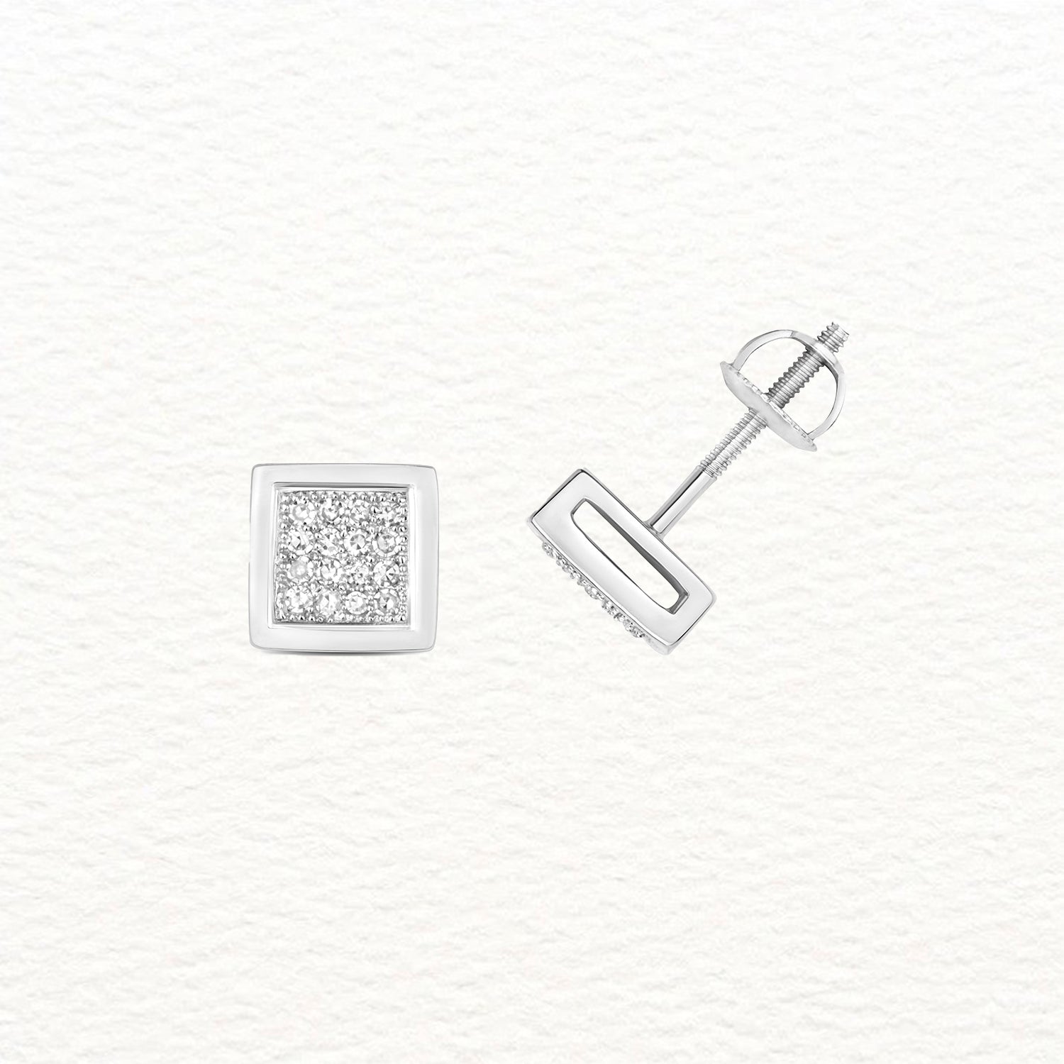 18K Gold and Diamond Square Border Stud Earring