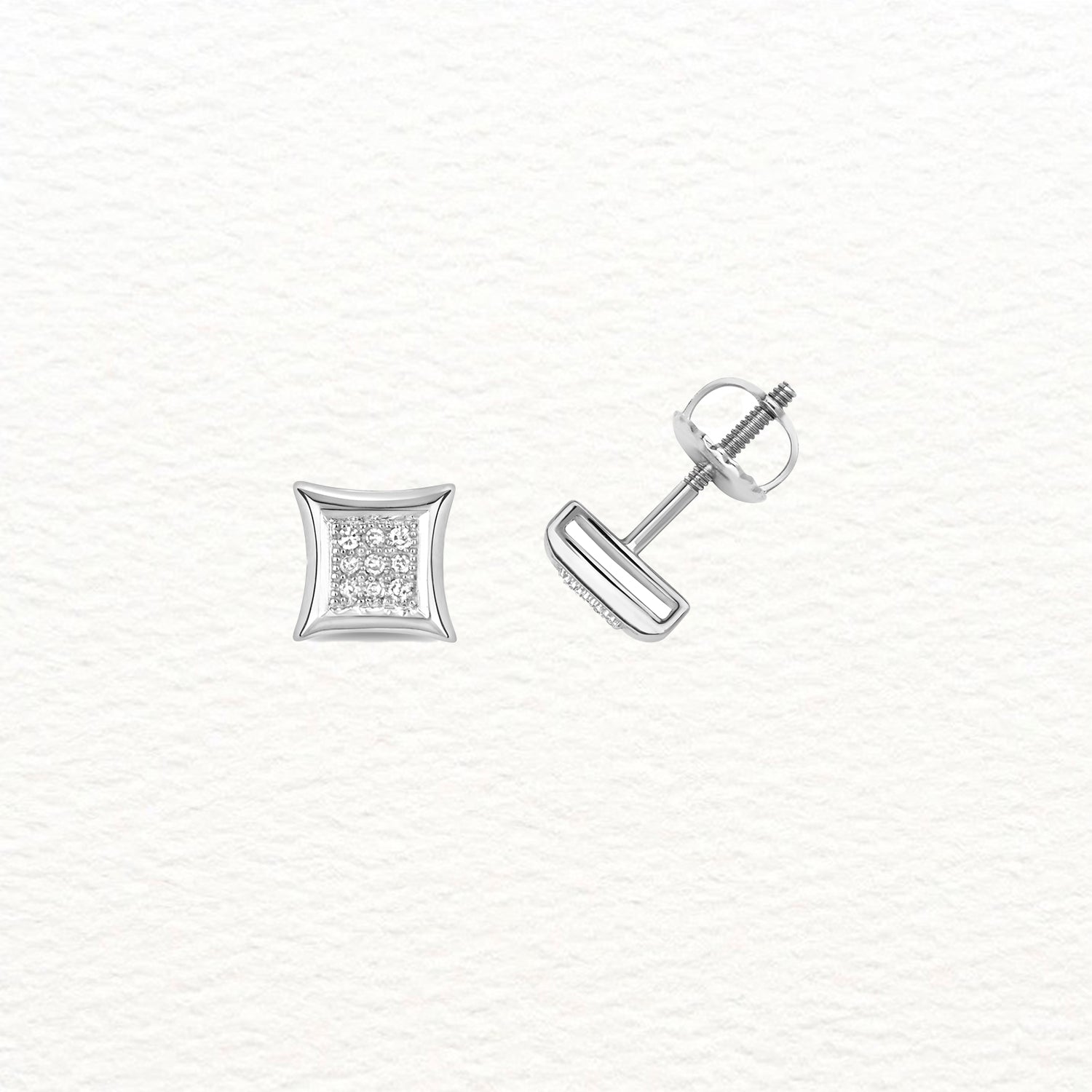 18K Gold and Diamond Pinched Square Stud Earring