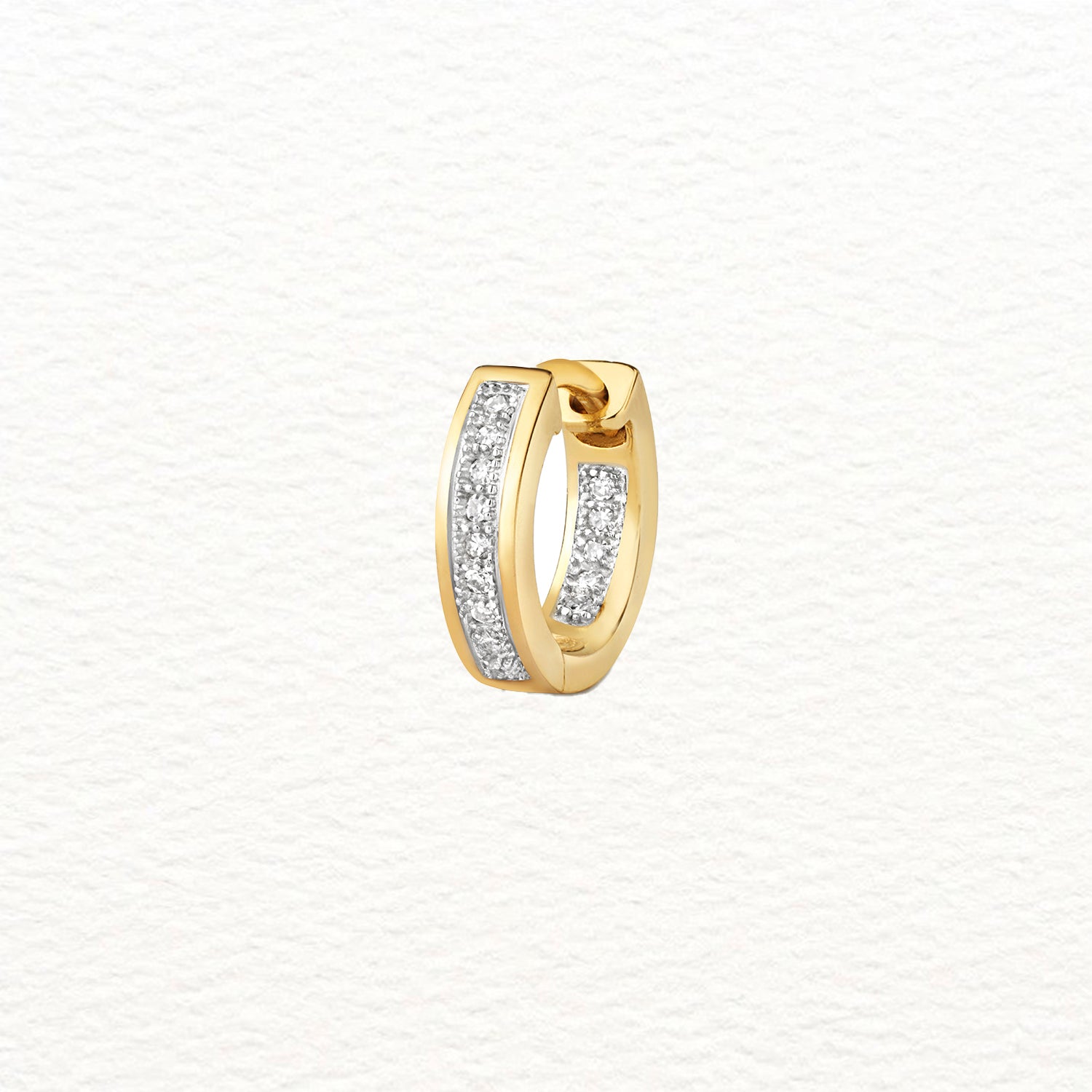18K Gold and Diamond Row Huggie Earring