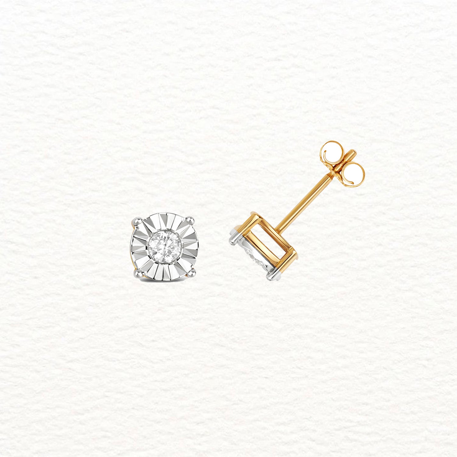 18K Gold and Diamond Metal Illusion Stud Earring
