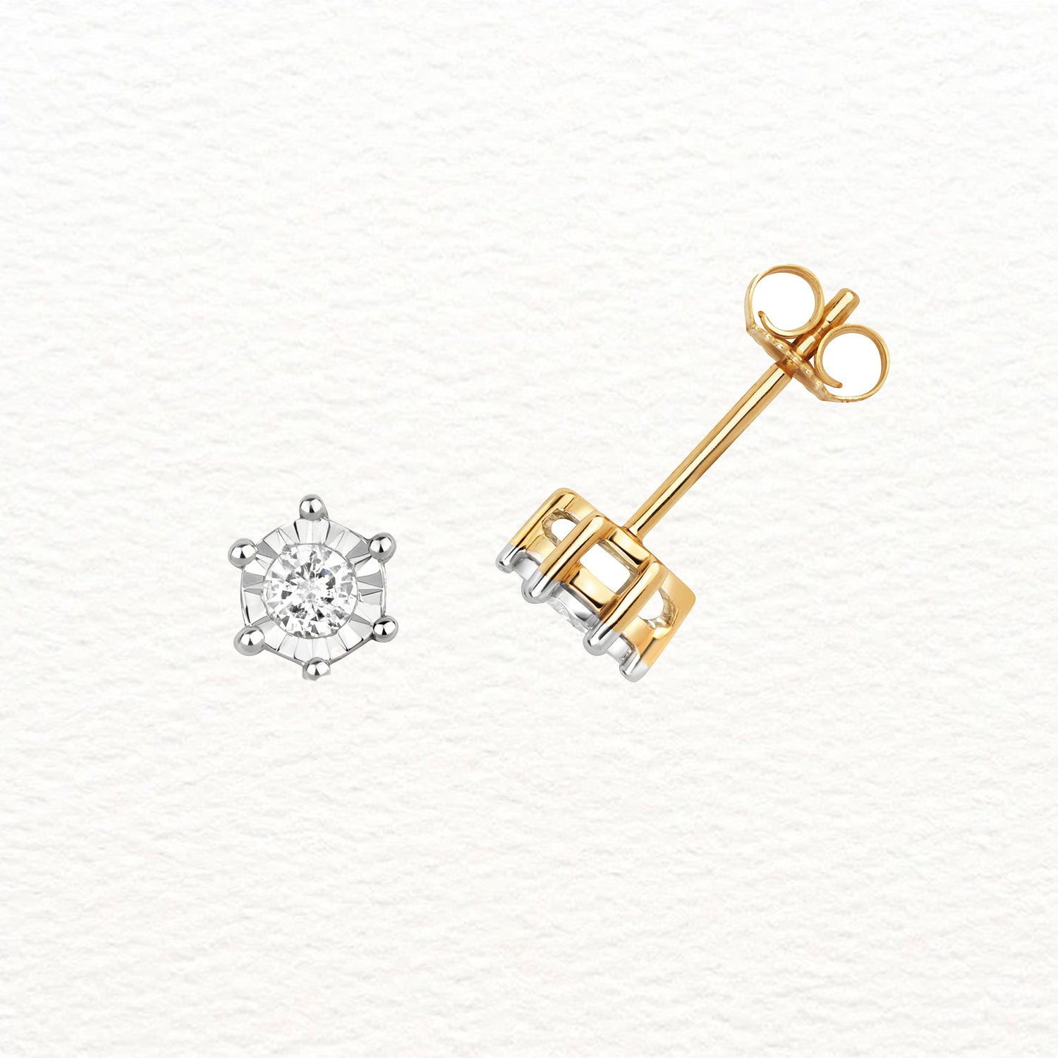 18K Gold and Diamond Illusion Plate Stud Earring