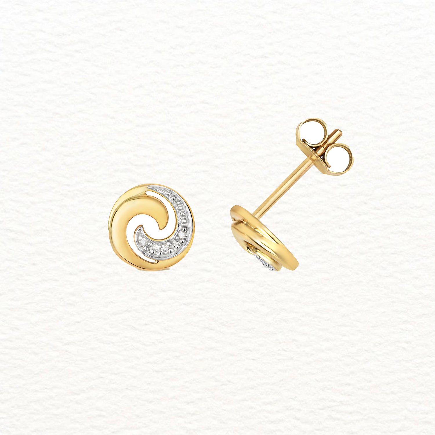 18K Gold and Diamond Swirl Stud Earrings