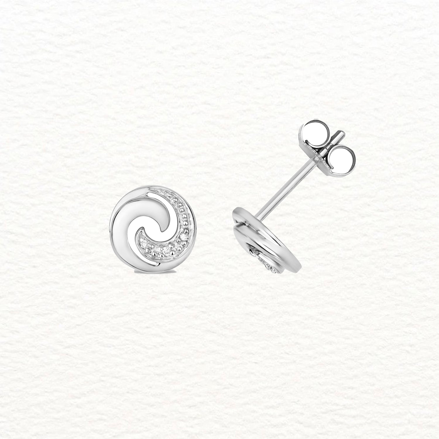 18K Gold and Diamond Swirl Stud Earrings