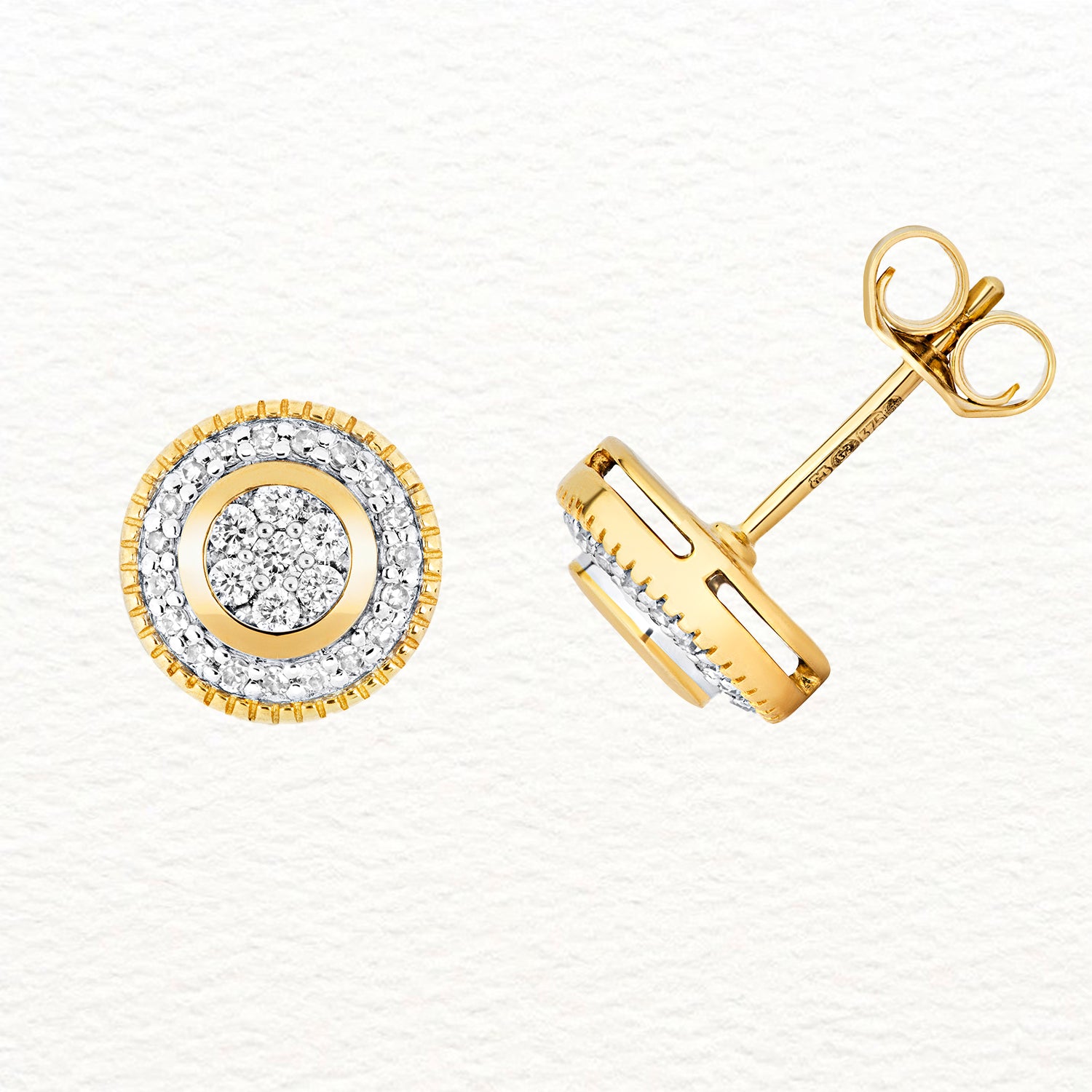18K Gold and Diamond Concentric Stud Earring
