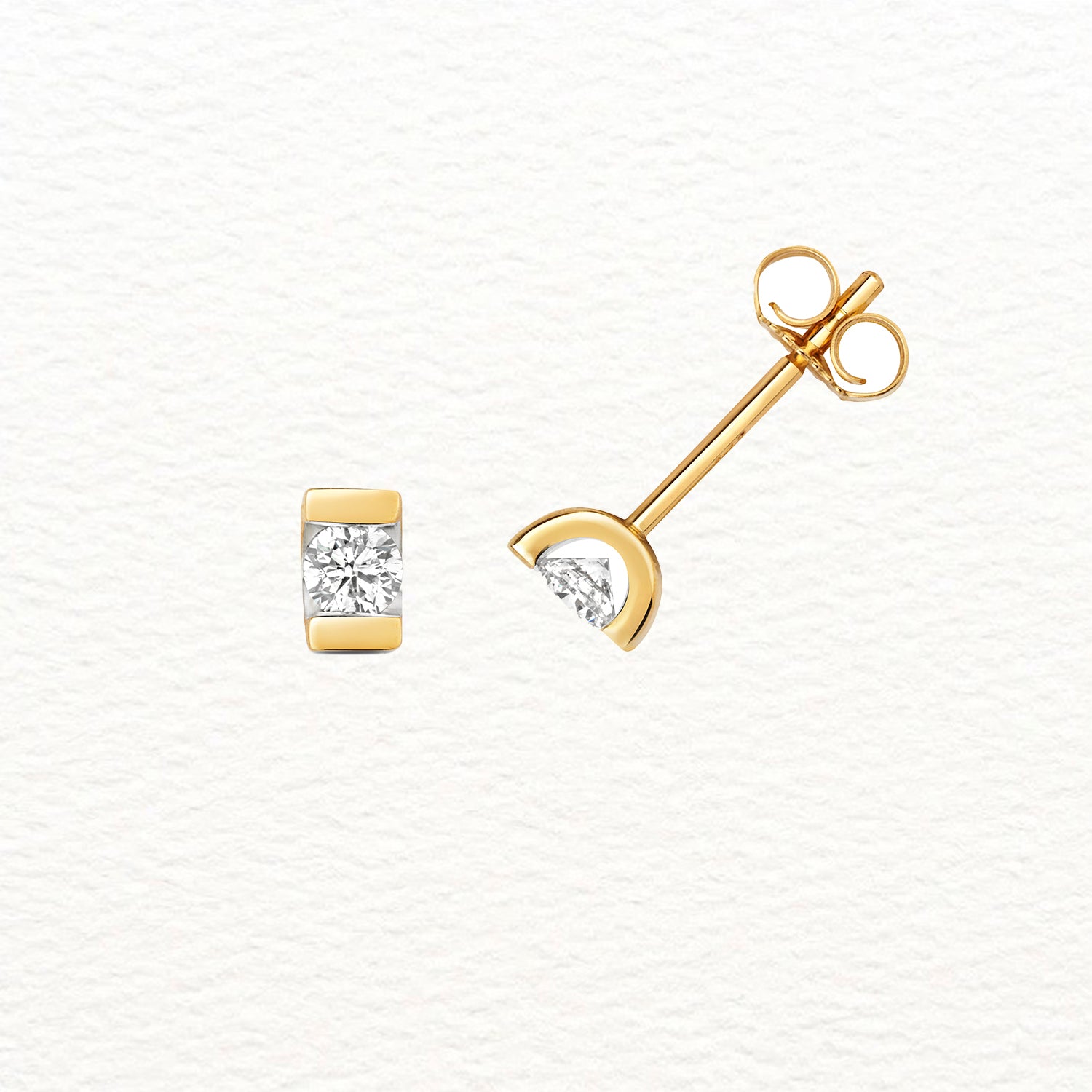 18K Gold and Diamond Tension Solitaire Stud Earring