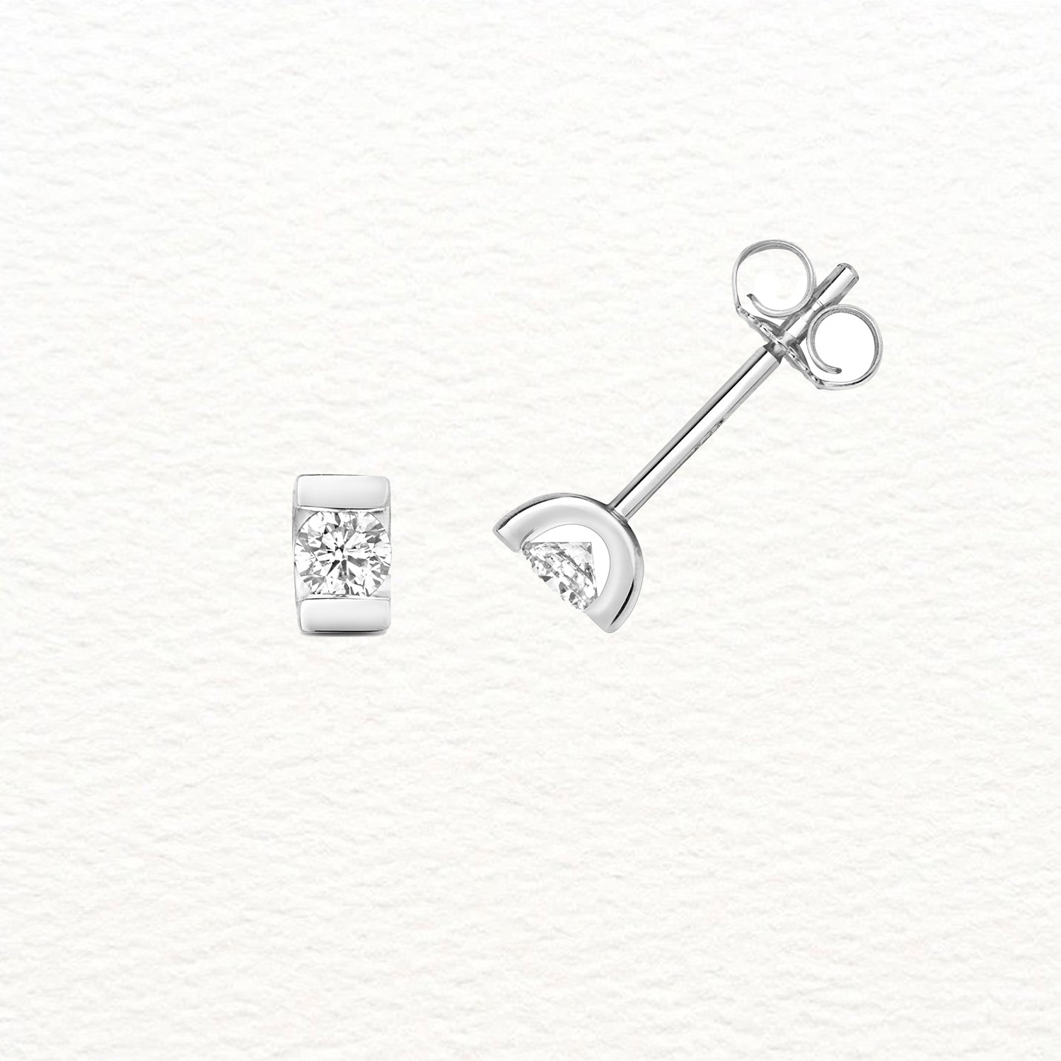 18K Gold and Diamond Tension Solitaire Stud Earring