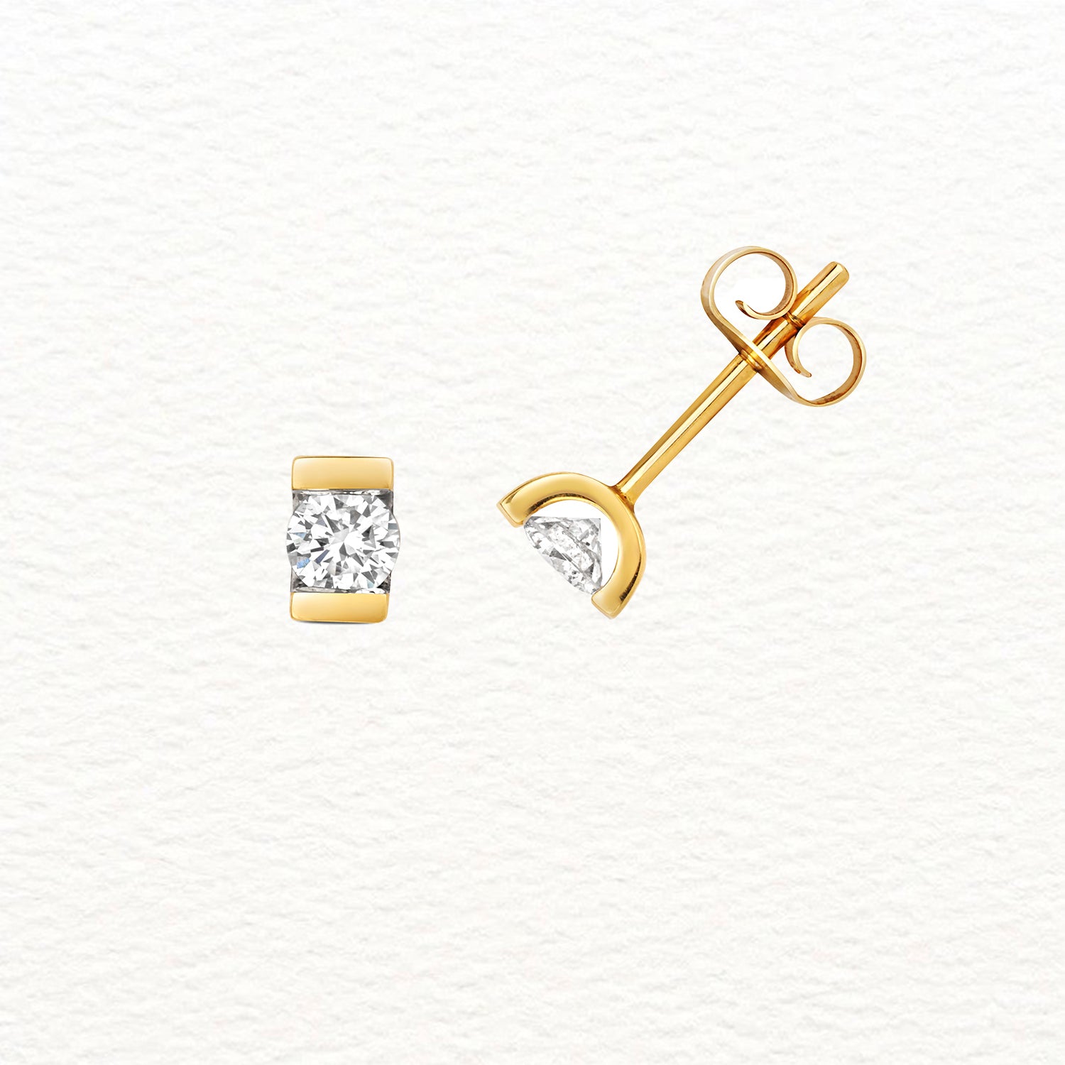 18K Gold and Diamond Tension Solitaire Stud Earring