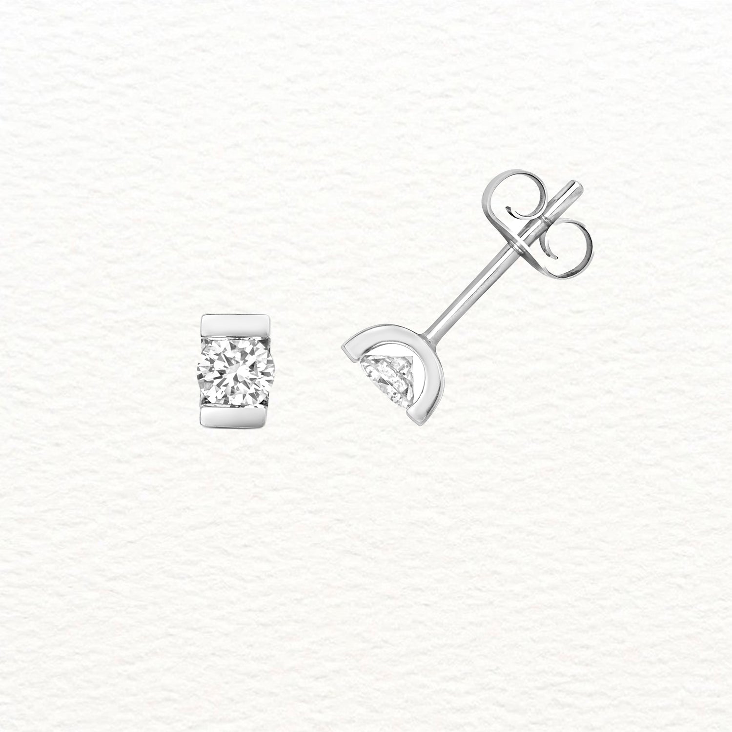 18K Gold and Diamond Tension Solitaire Stud Earring