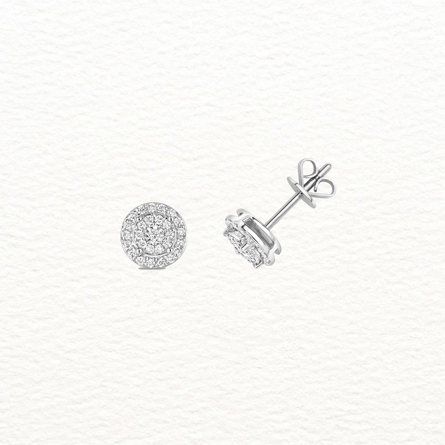 18K Gold and Diamond Concentric Cluster Stud Earring