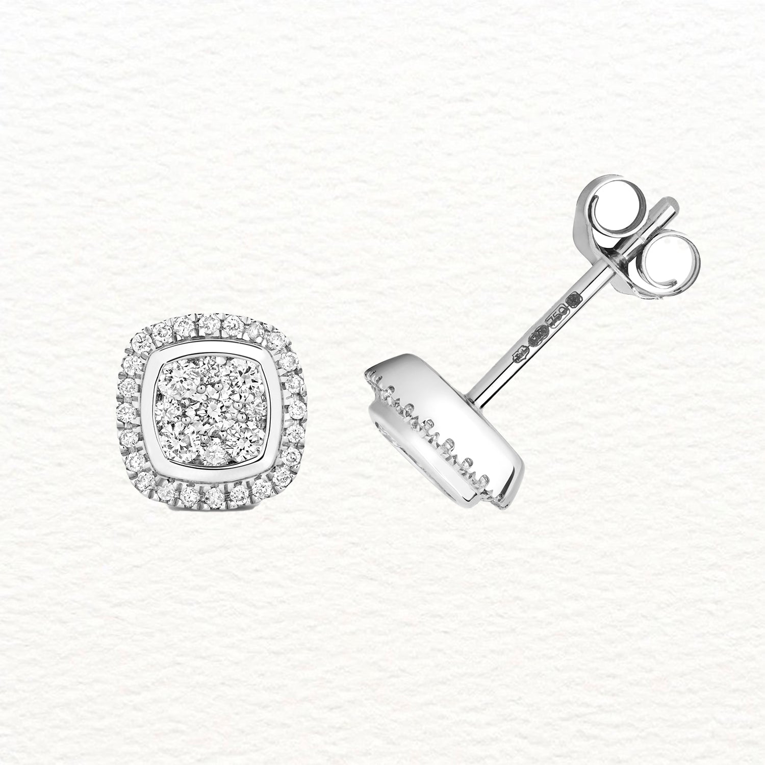 18K Gold and Diamond Cushion Cluster Stud Earring