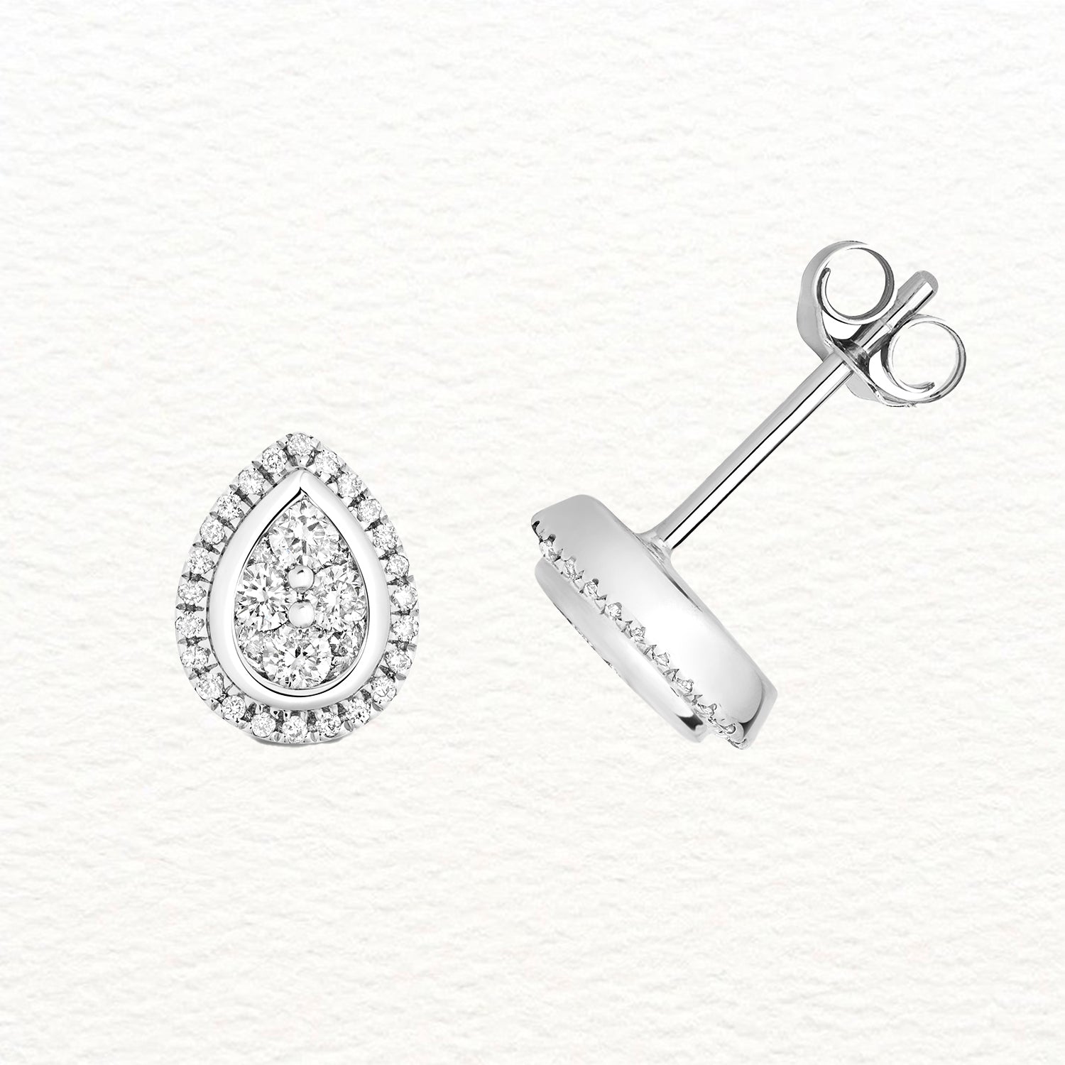18K Gold and Diamond Pear Cluster Stud Earring