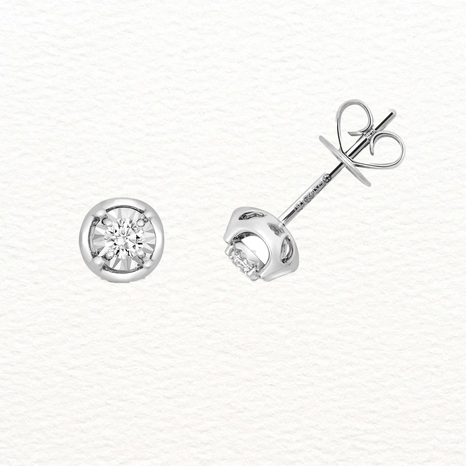 18K Gold and Diamond Raised Illusion Stud Earring