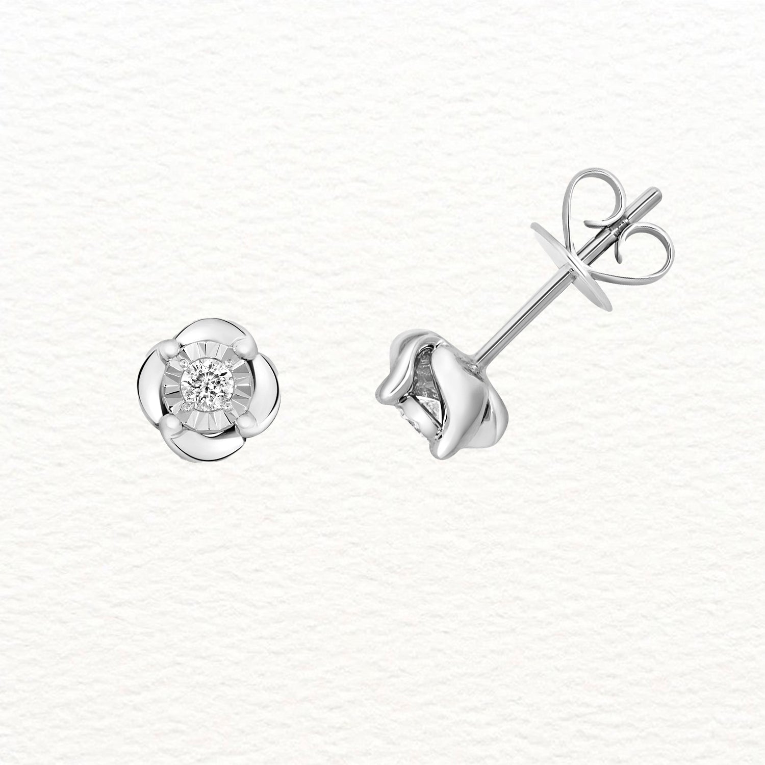 18K Gold and Diamond Raised Twist Illusion Stud Earring