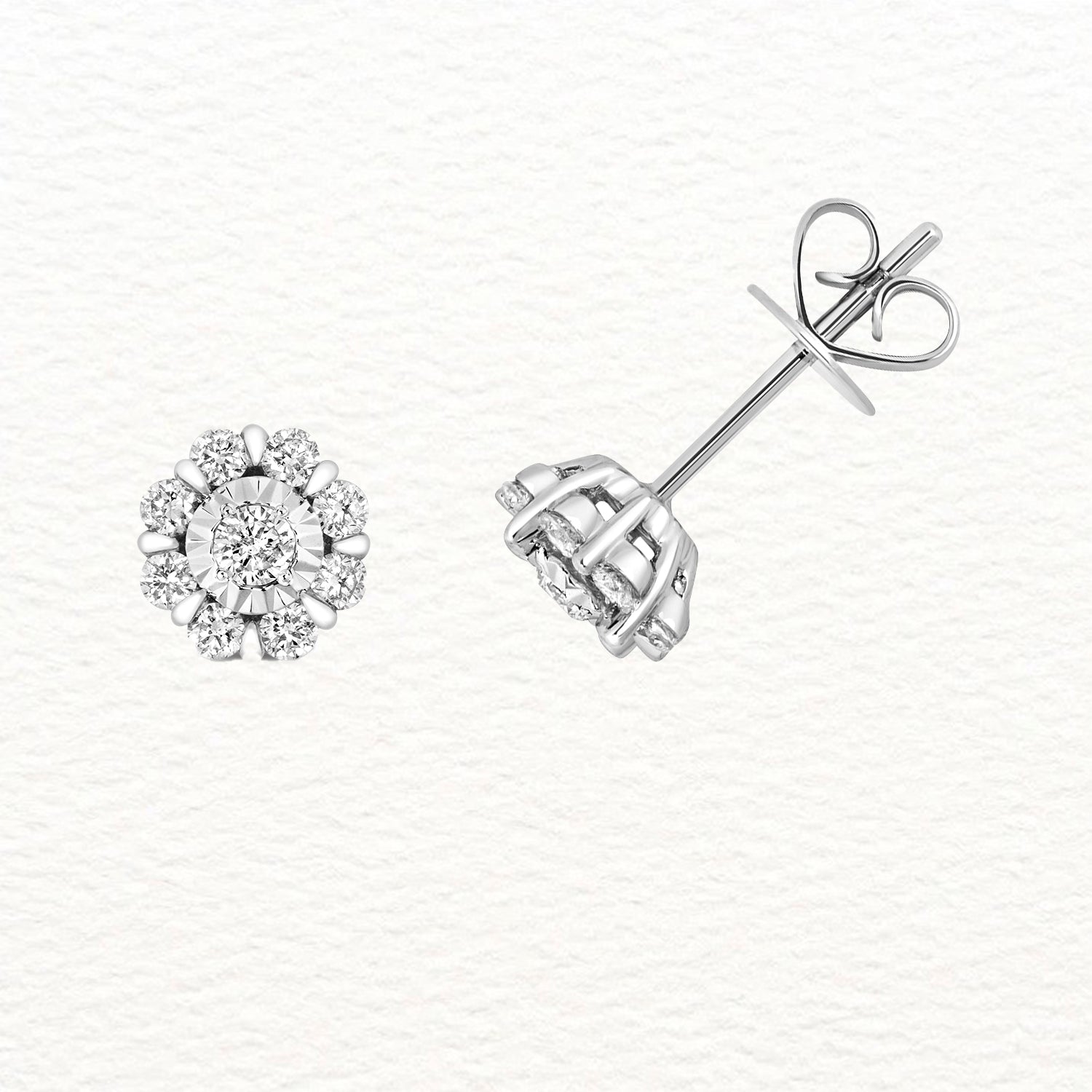 18K Gold and Diamond Flower Cluster Stud Earring